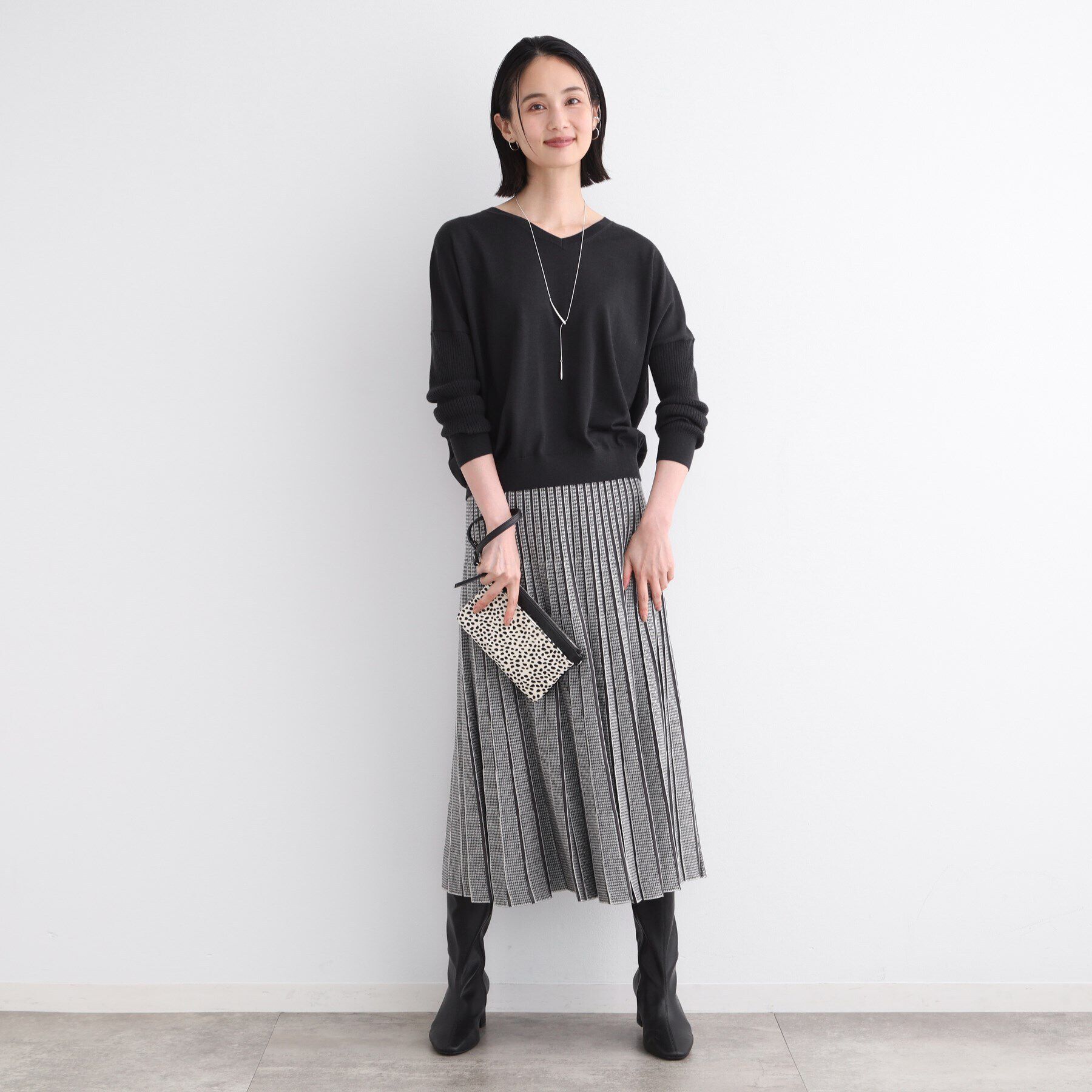 INDIVI「【ウール混】リブスリーブコンパクトニット」|ニット・セーター|