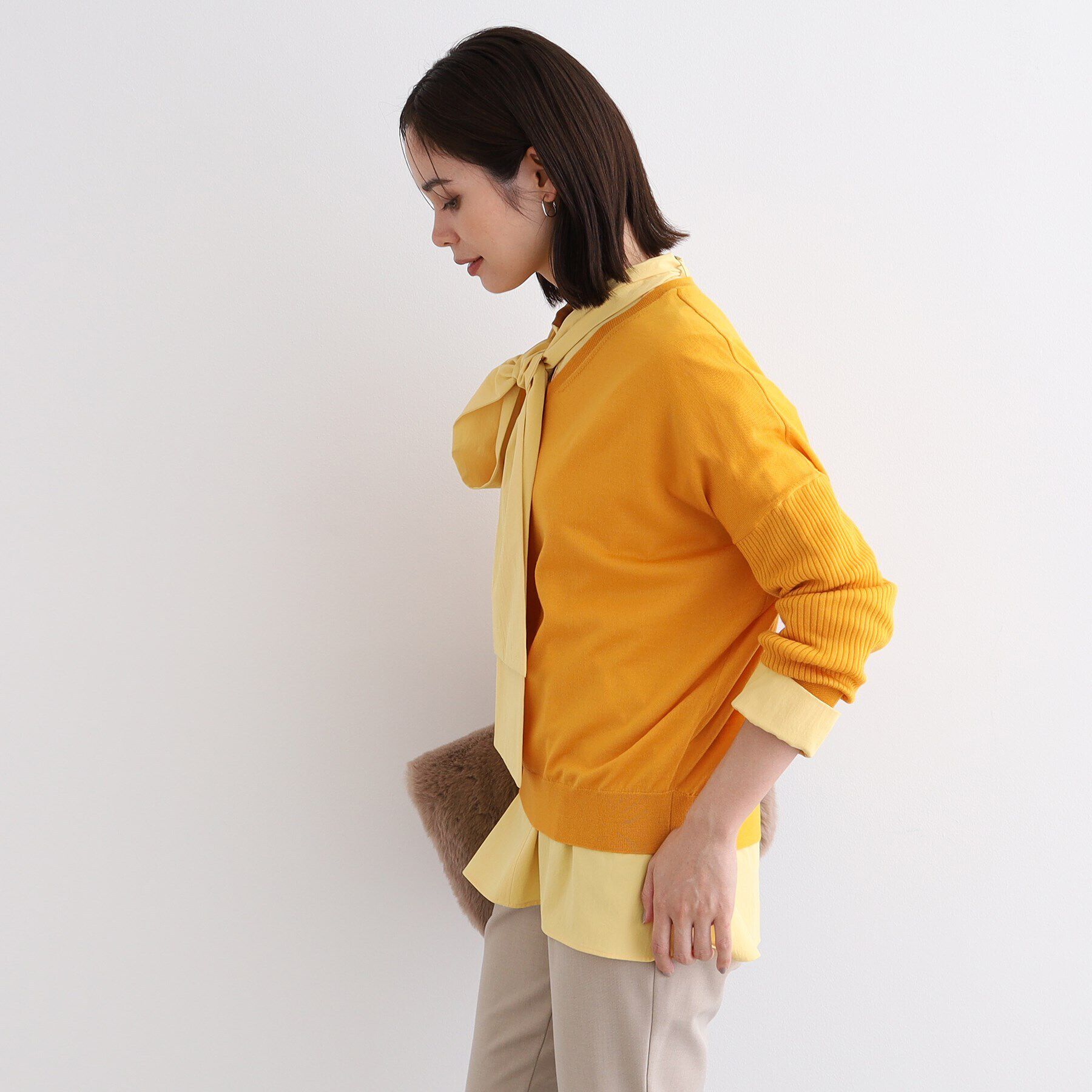 INDIVI「【ウール混】リブスリーブコンパクトニット」|ニット・セーター|