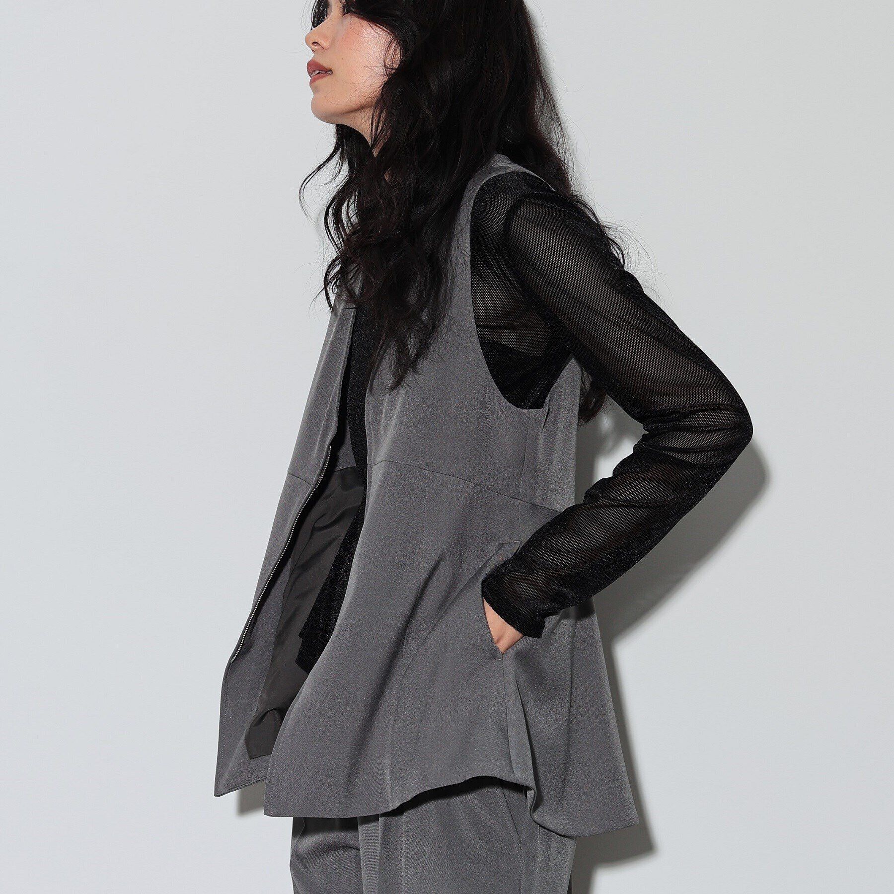 GALLEST「ぺプラムジレ」|ベスト・ジレ|チャコールグレー(0