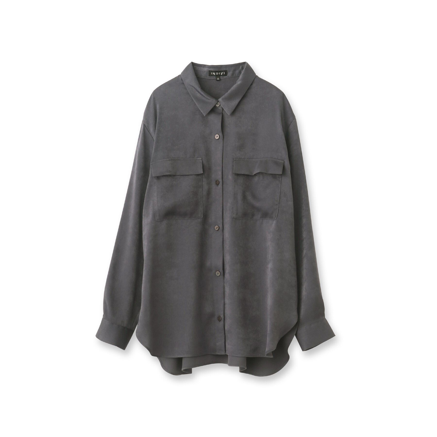 INDIVI「【洗える／UVケア】スエード調サテンワークシャツブラウス」|シャツ・ブラウス|