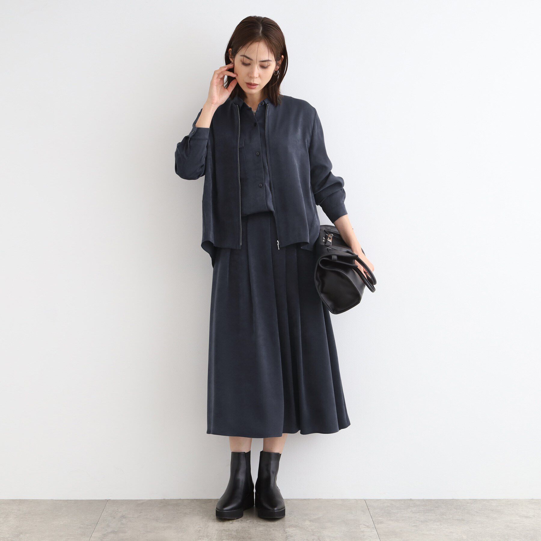 INDIVI「【洗える／UVケア】スエード調サテンワークシャツブラウス」|シャツ・ブラウス|