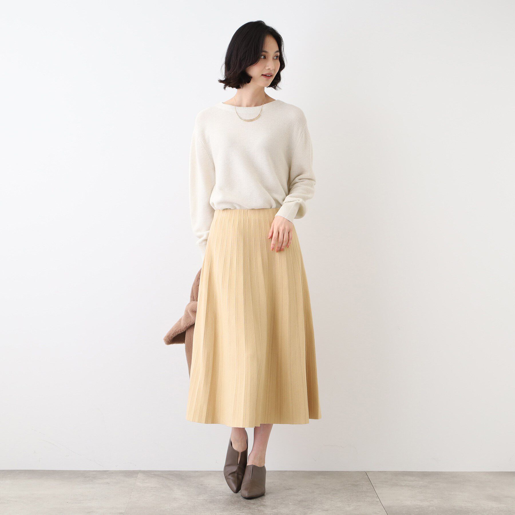 INDIVI「【洗える/SETUP可能】ストライプ柄プリーツニットスカート」|スカート|