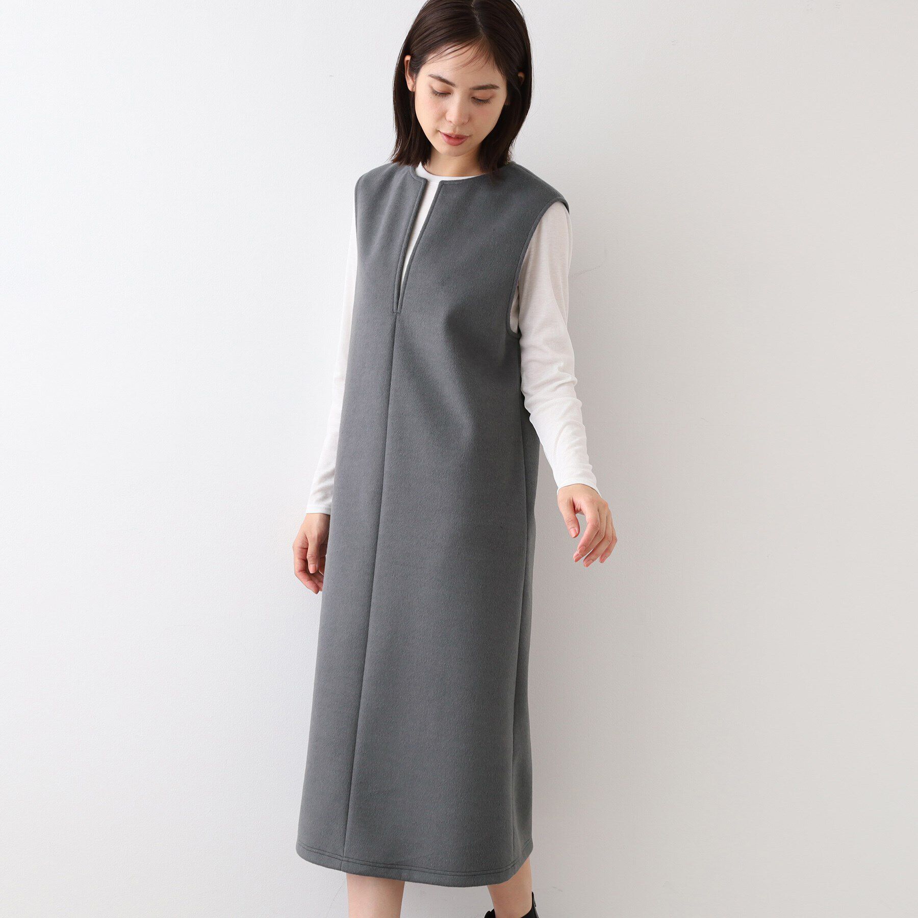 INDIVI「【日本製】ヘアリーキーネックジャンパードレス」|ワンピース|