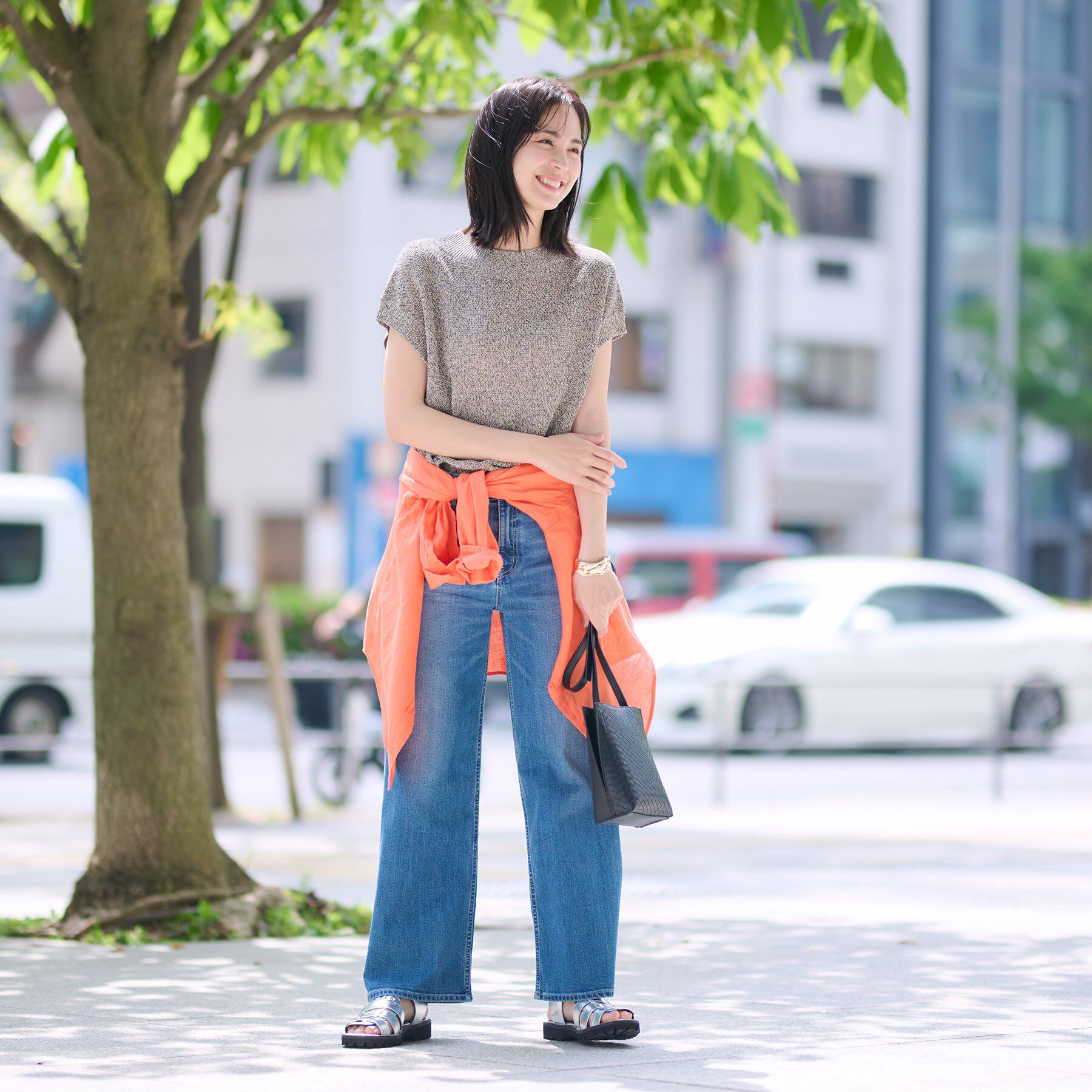 INDIVI「【和紙混素材】フレンチスリーブミックスカラーニット」|ニット・セーター|