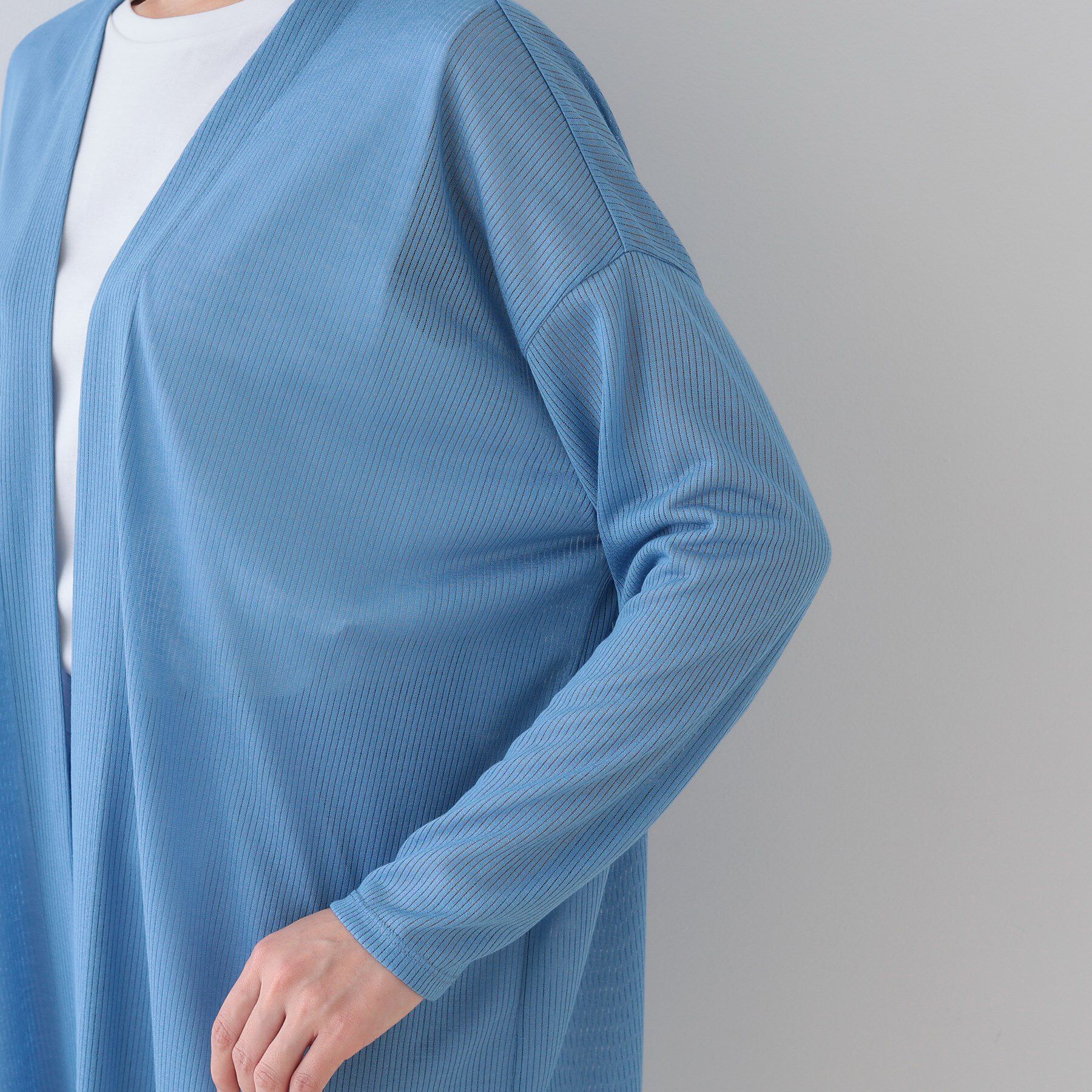 INDIVI「【洗える／シアーストライプ】ロング丈着流しカーディガン」|カーディガン|