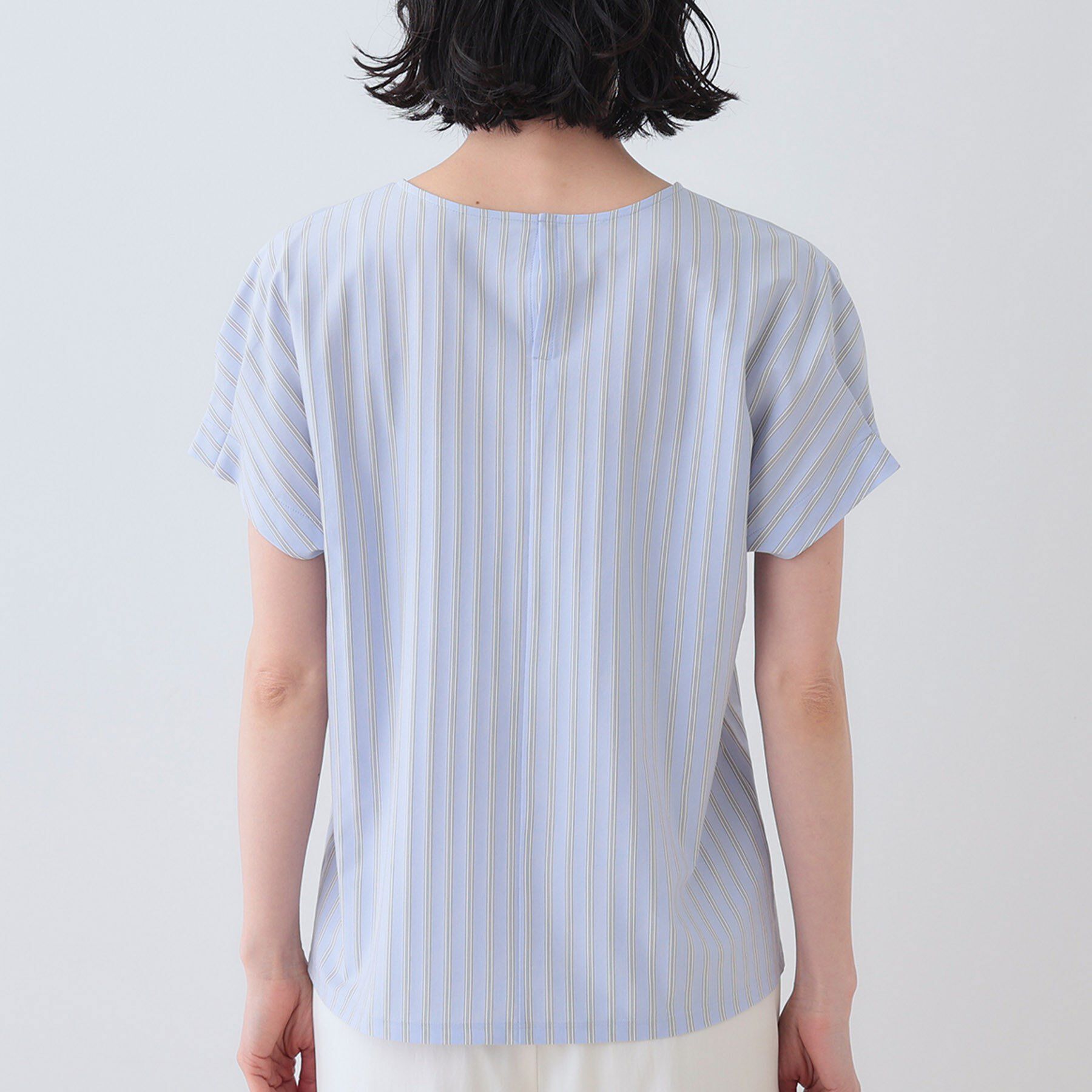 INDIVI「【洗える／ストライプ柄】袖タックブラウス」|シャツ・ブラウス|