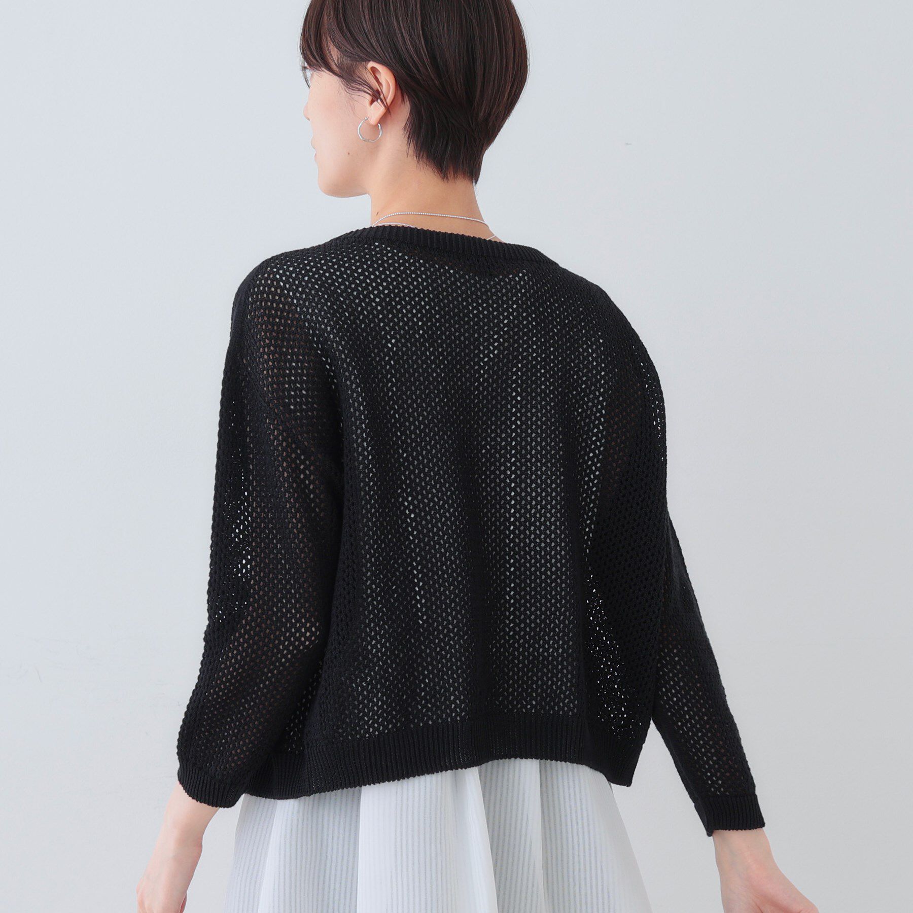 INDIVI「【洗える／コットン100％】メッシュ柄ニットブルゾン」|カーディガン|