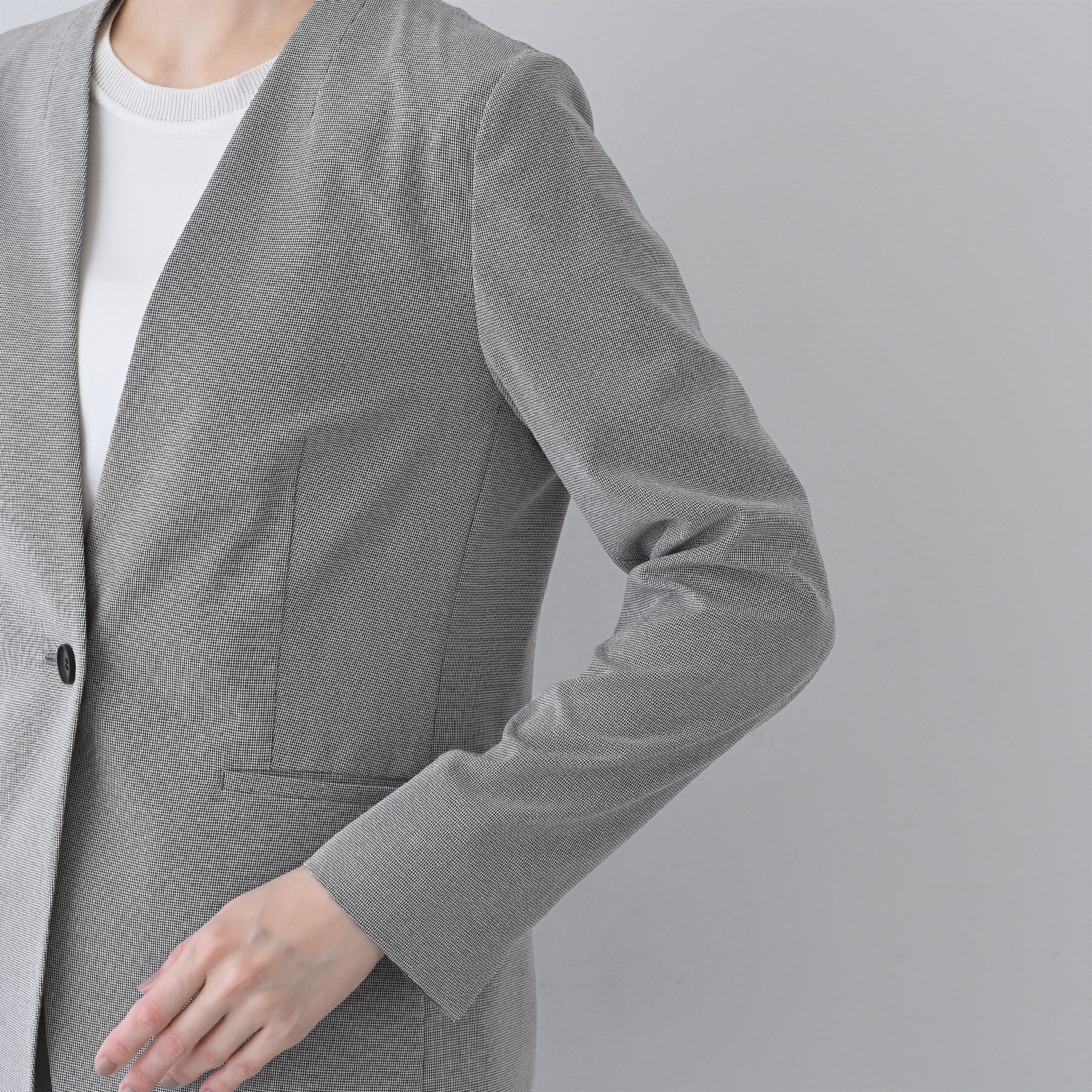 INDIVI「【洗える／夏スーツ】ミニ千鳥柄ノーカラージャケット」|ノーカラージャケット|