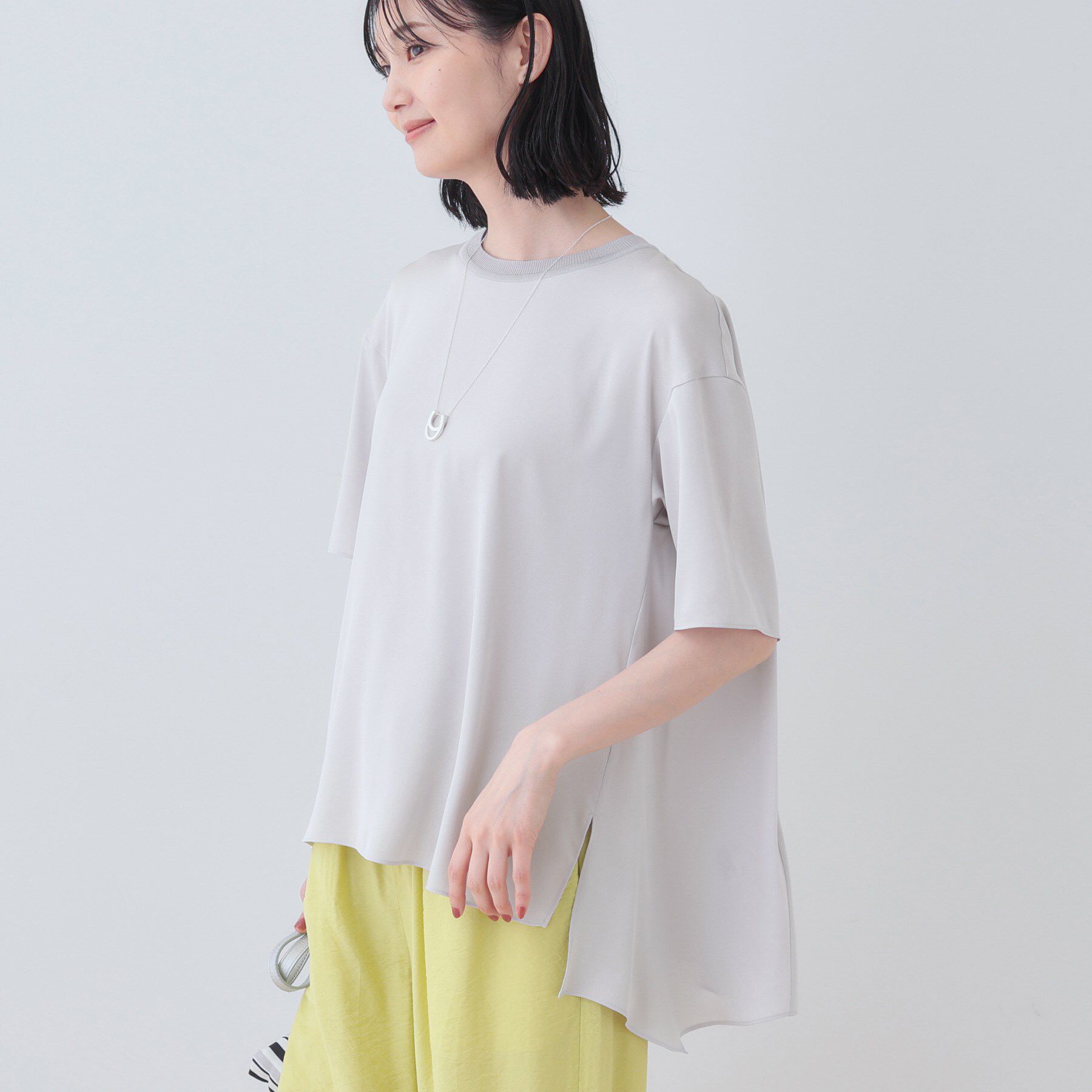 INDIVI「【バックシャン】デザインTブラウス」|Tシャツ・カットソー|ライトグレー(011