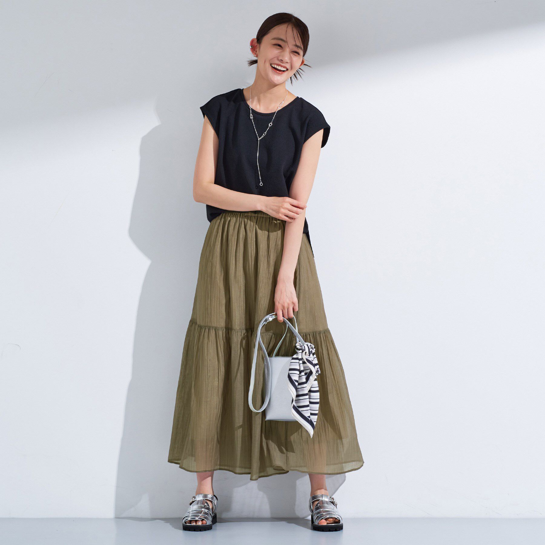 INDIVI「【2点セット／着回し◎】ノースリーブ＆ティアードスカート カセット服」|ワンピース|