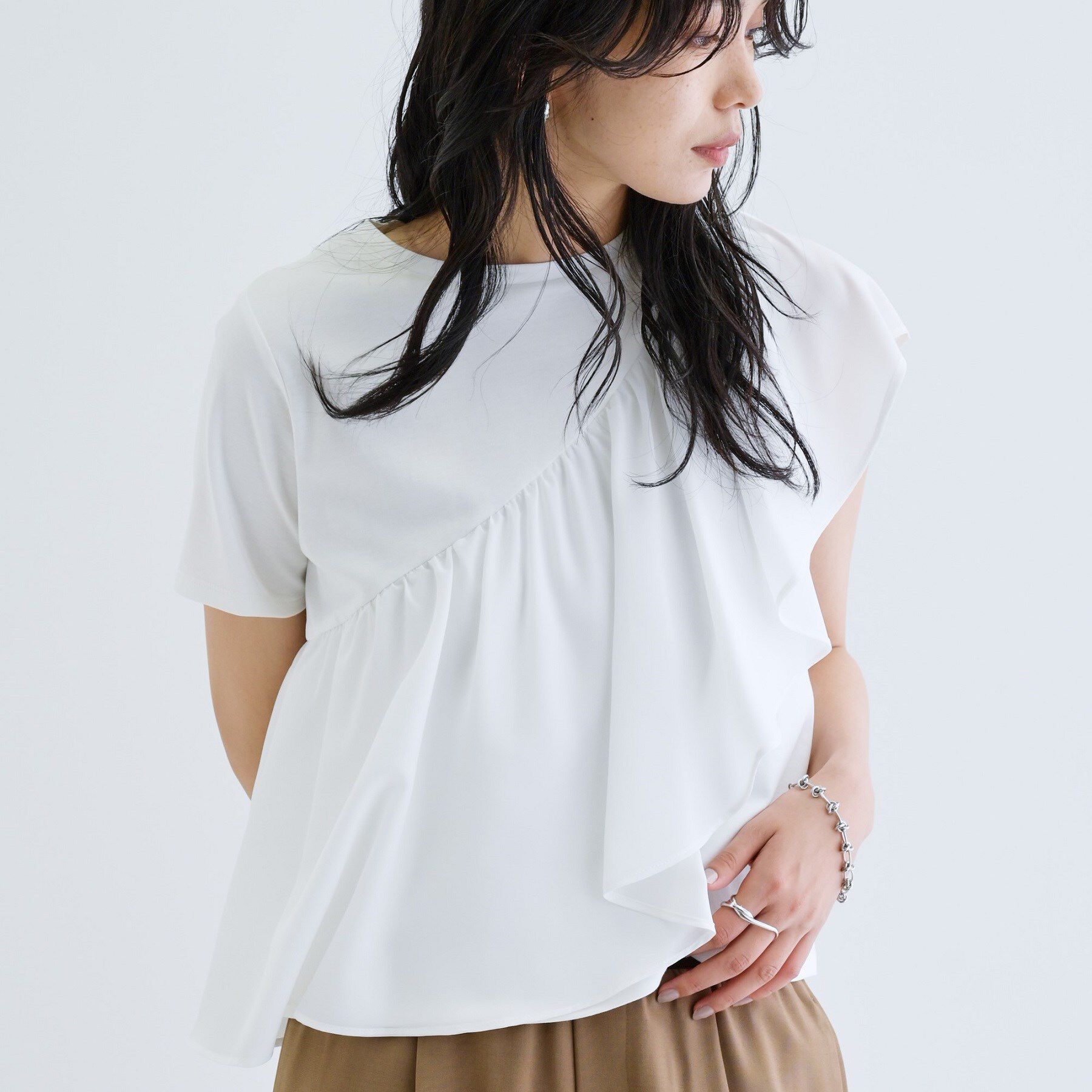GALLEST「サッシュフリルTシャツ」|Tシャツ・カットソー|ホワイト(001)