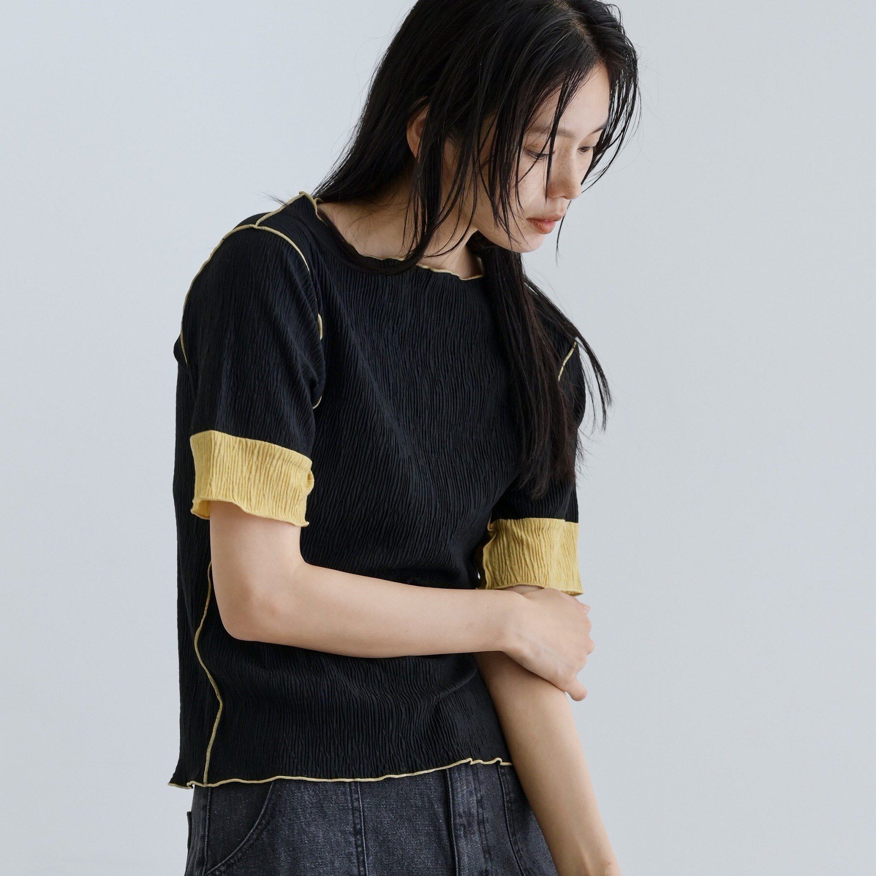 GALLEST「【一部店舗限定】バイカラープリーツカットソー」|Tシャツ・カットソー|