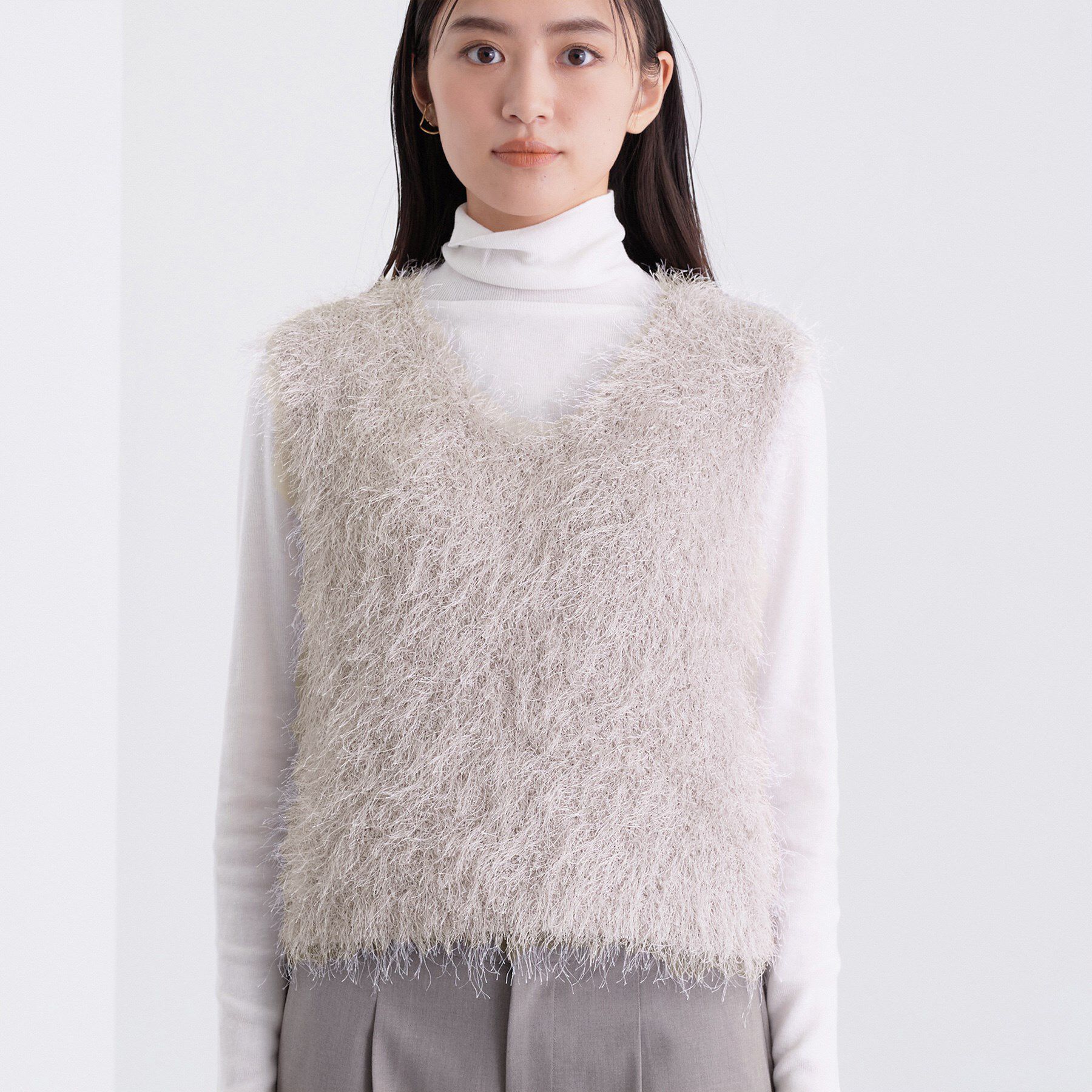 INDIVI「フェザーモールニットベスト」|ニット・セーター|