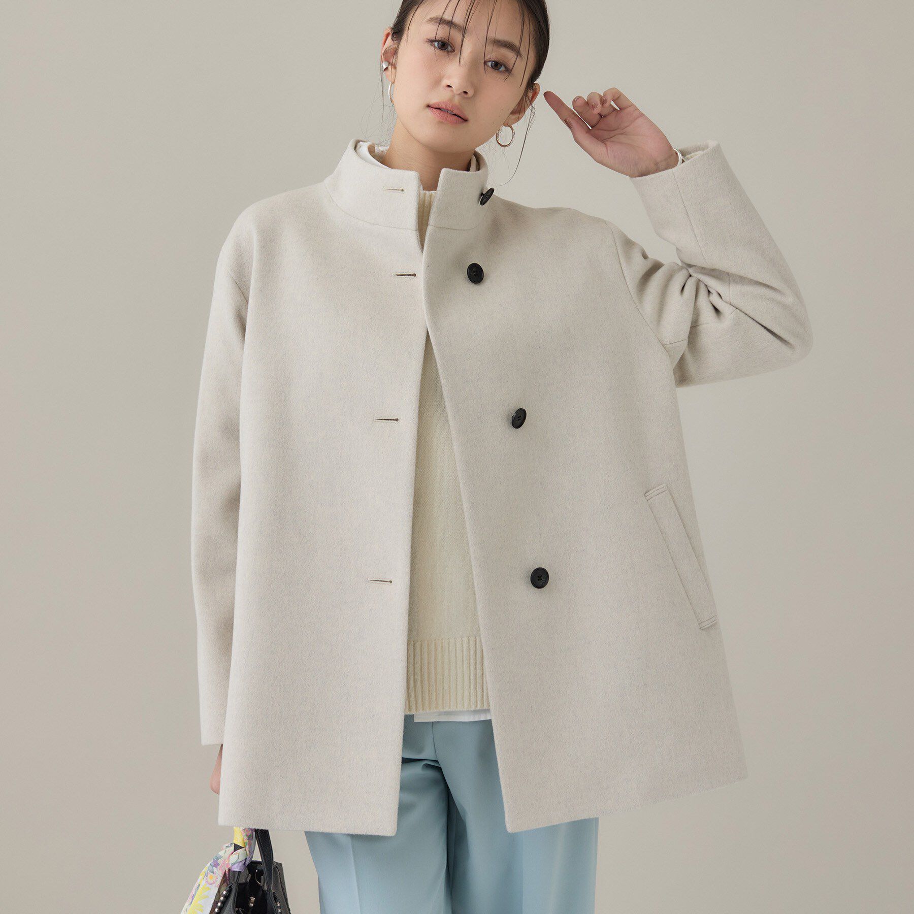 INDIVI「【日本製／ミドル丈】スタンドカラーミドルコート」|その他|アイボリー(904)