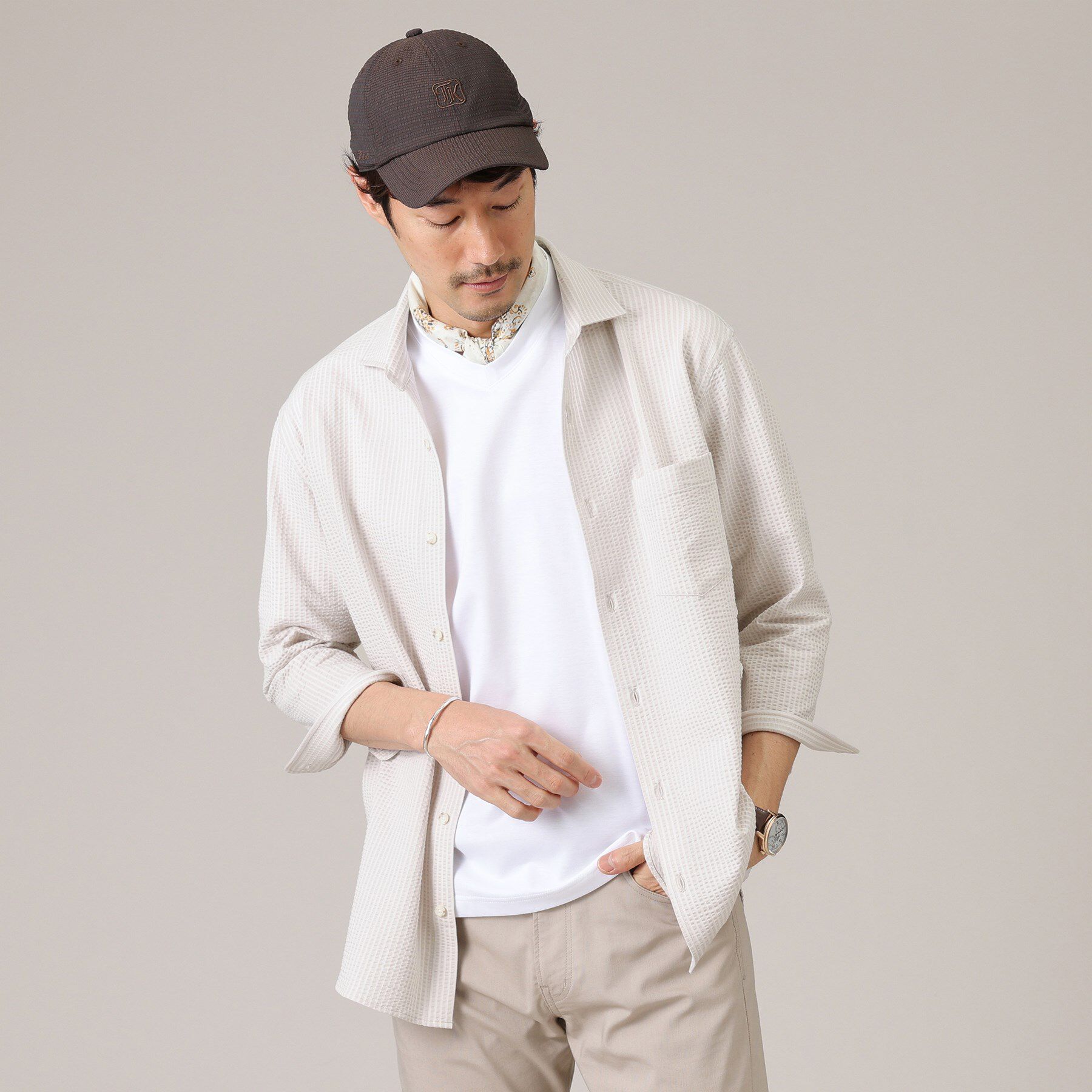 TAKEO KIKUCHI「【抗菌防臭／7分袖】サッカージャージ ストライプシャツ」|シャツ・ブラウス|