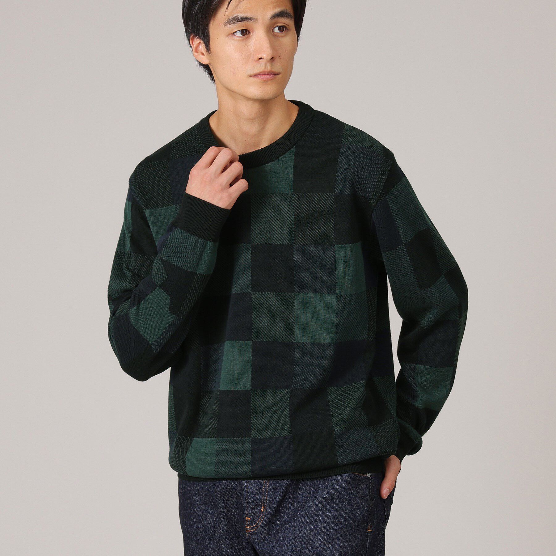 TAKEO KIKUCHI「チェック柄 プルオーバー ニット」|ニット・セーター|