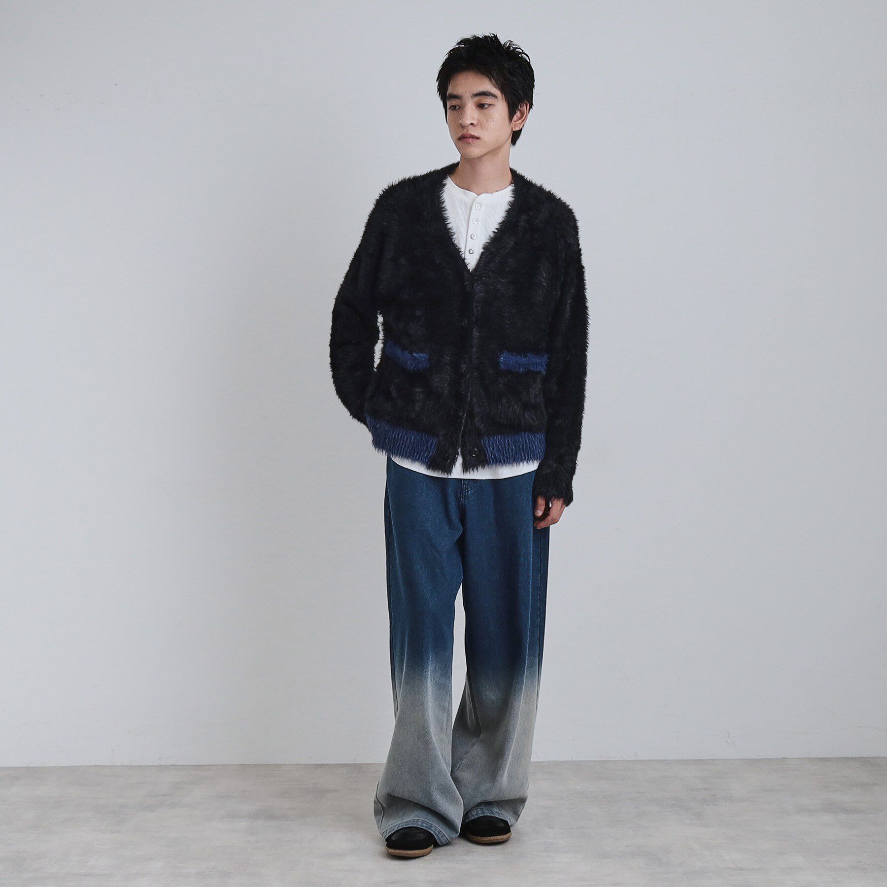 tk.TAKEO KIKUCHI「バイカラーフェザーニットカーディガン」|カーディガン|