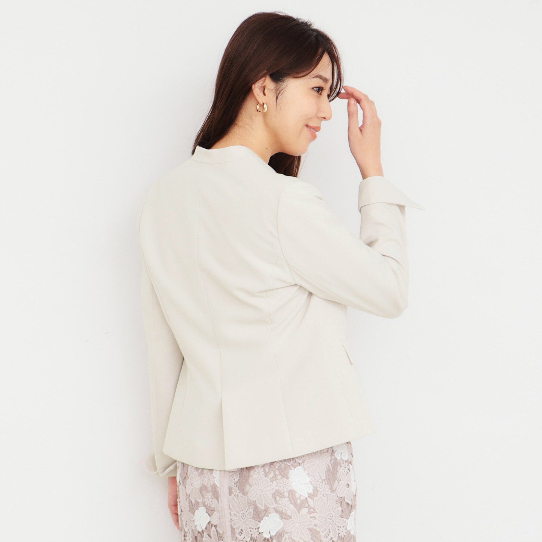 index「ダブルクロスノーカラージャケット/セットアップ対応【洗濯機洗い可/ストレッチ/防シワ/イージーアイロ」|ノーカラージャケット|