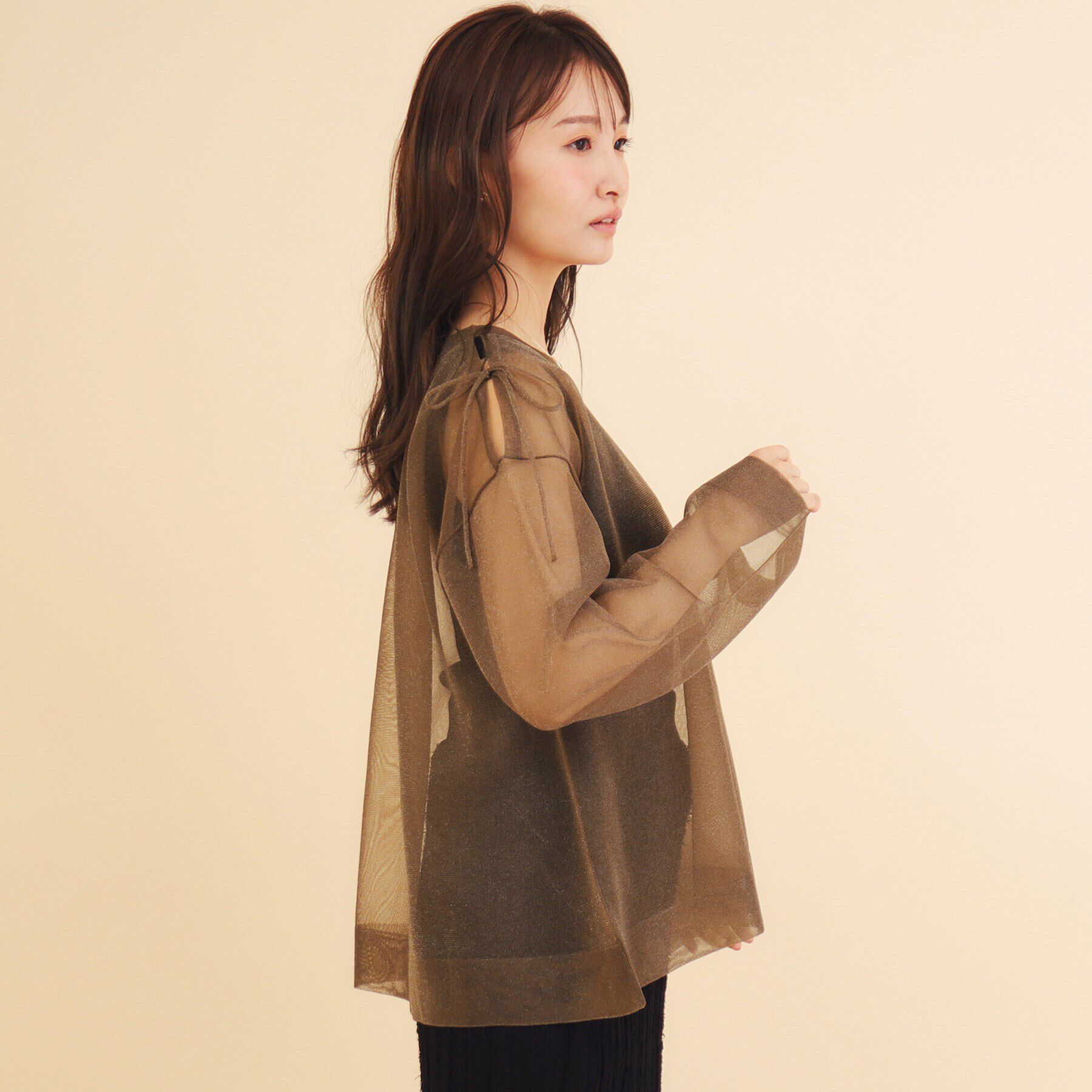 index「ラメシアースリットリボンスリーブニット【洗濯機洗い可/抗ピル】」|ニット・セーター|