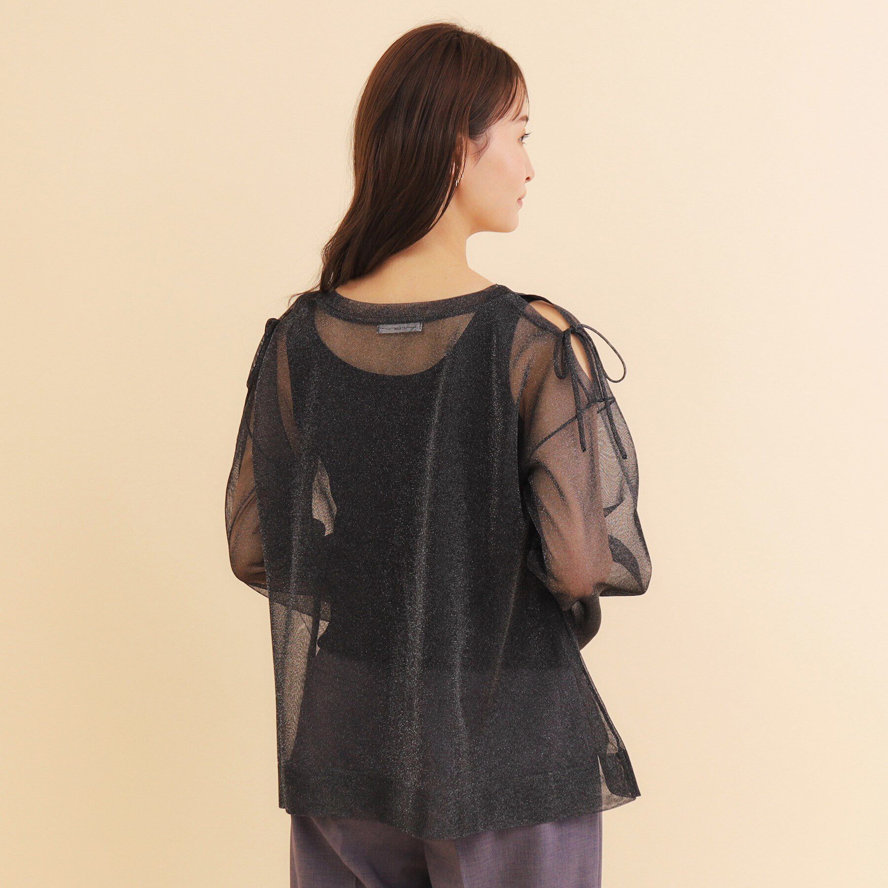 index「ラメシアースリットリボンスリーブニット【洗濯機洗い可/抗ピル】」|ニット・セーター|