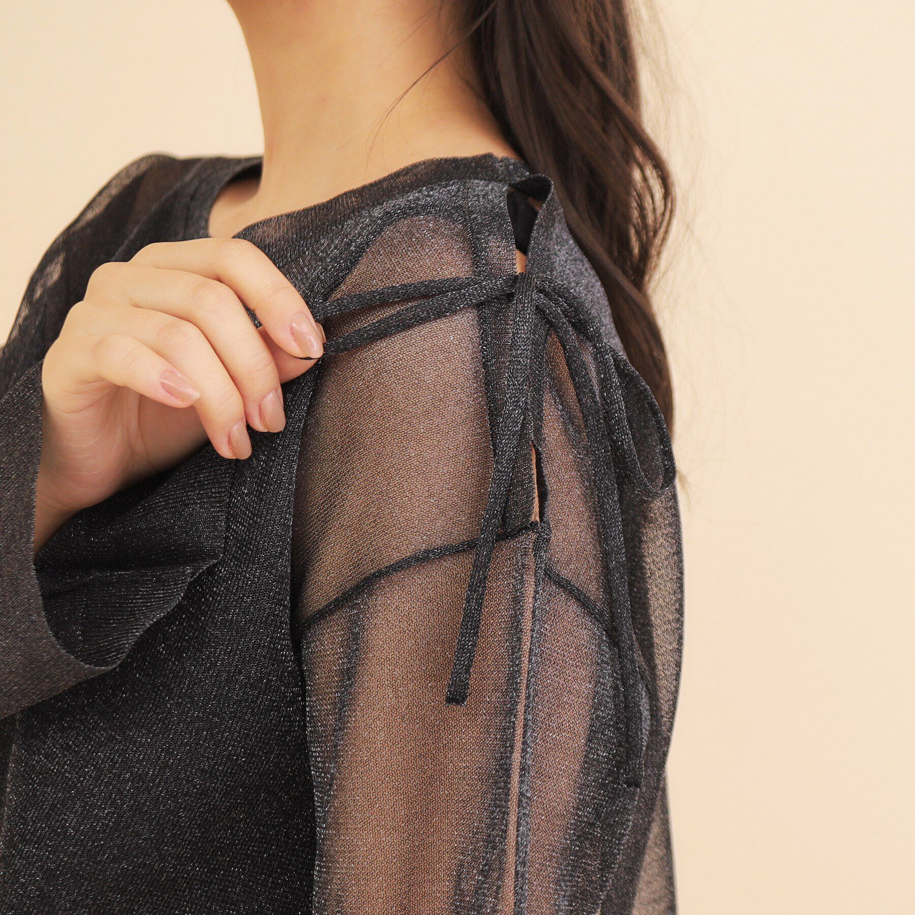 index「ラメシアースリットリボンスリーブニット【洗濯機洗い可/抗ピル】」|ニット・セーター|