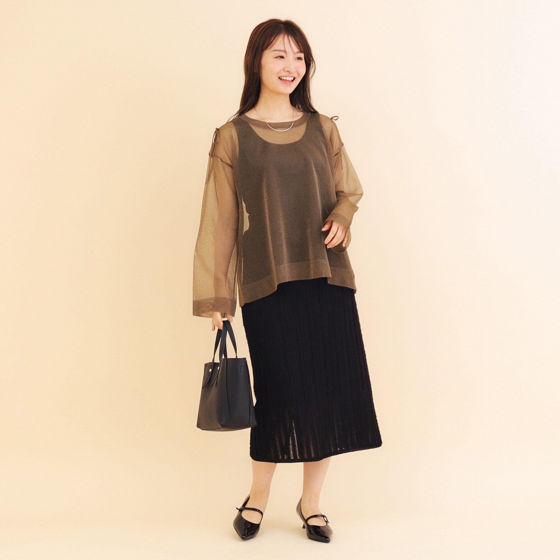 index「ラメシアースリットリボンスリーブニット【洗濯機洗い可/抗ピル】」|ニット・セーター|