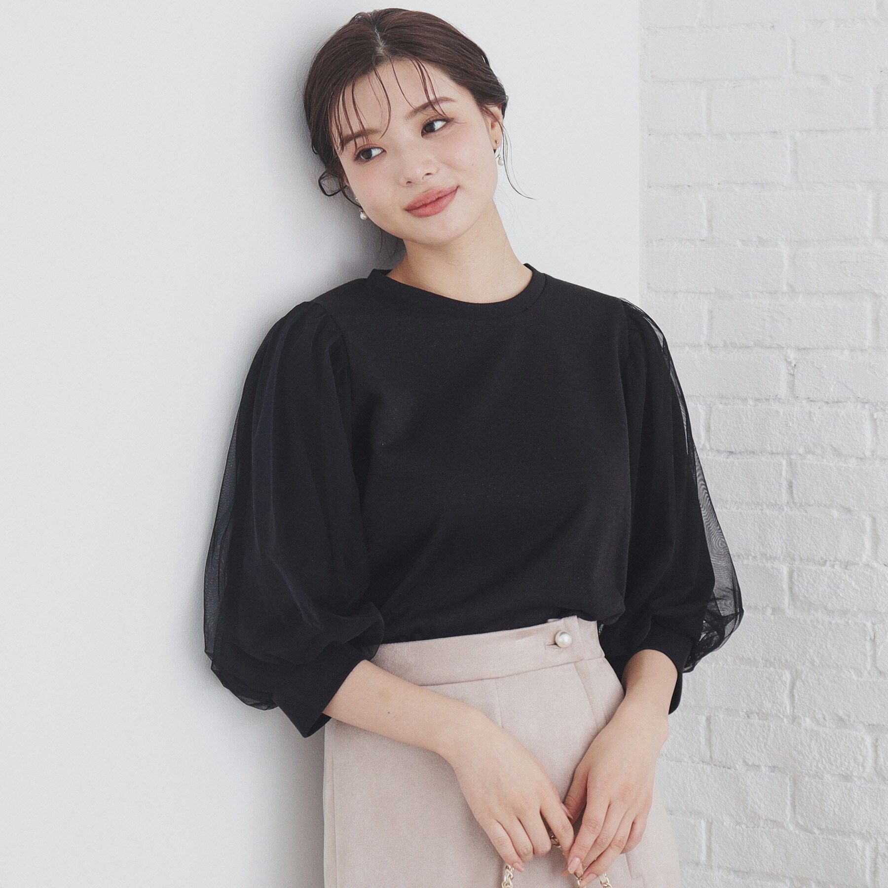 index「チュールドッキングスリーブラメトップス【洗濯機洗い可】」|Tシャツ・カットソー|