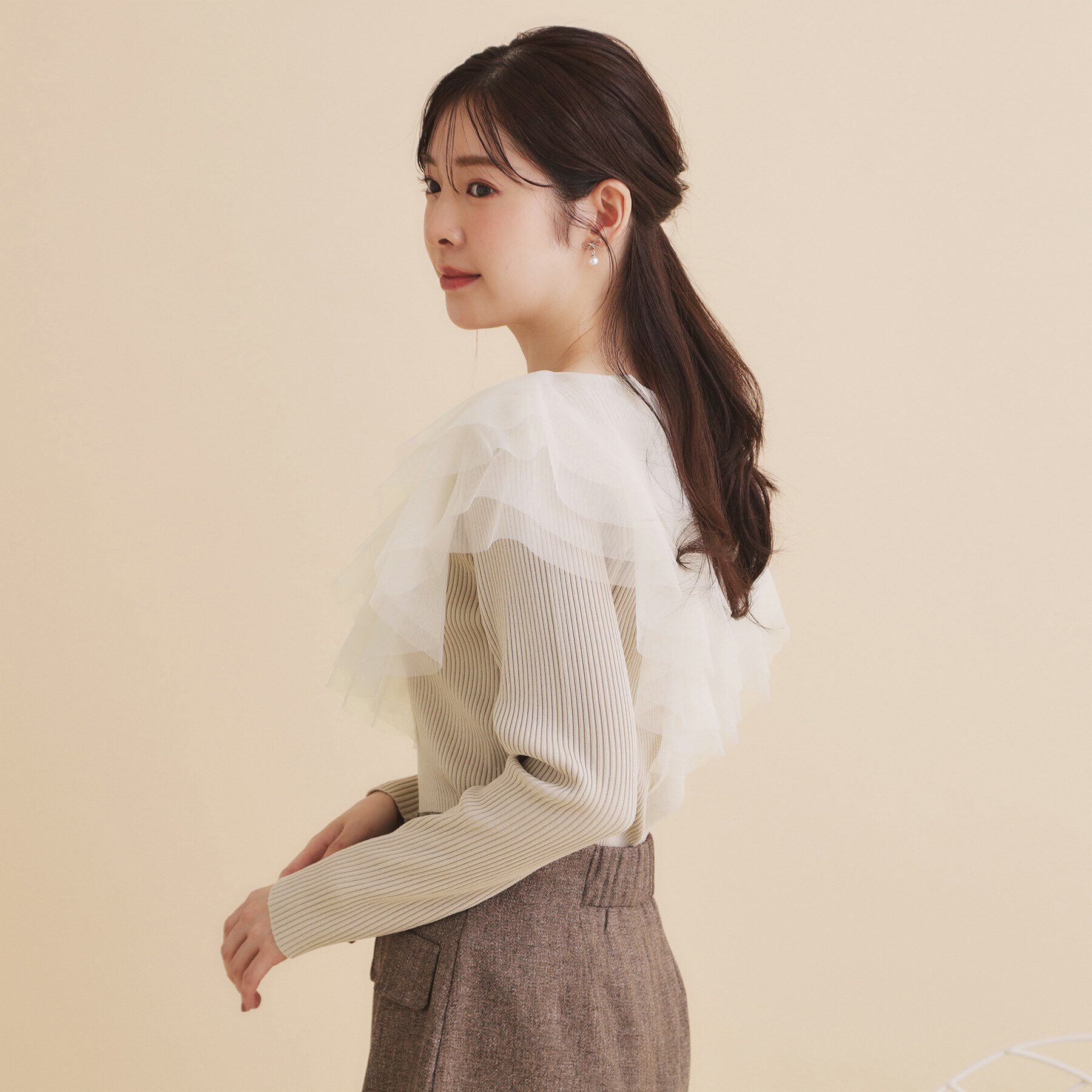 index「チュールフリルリブニット【洗濯機洗い可】」|ニット・セーター|