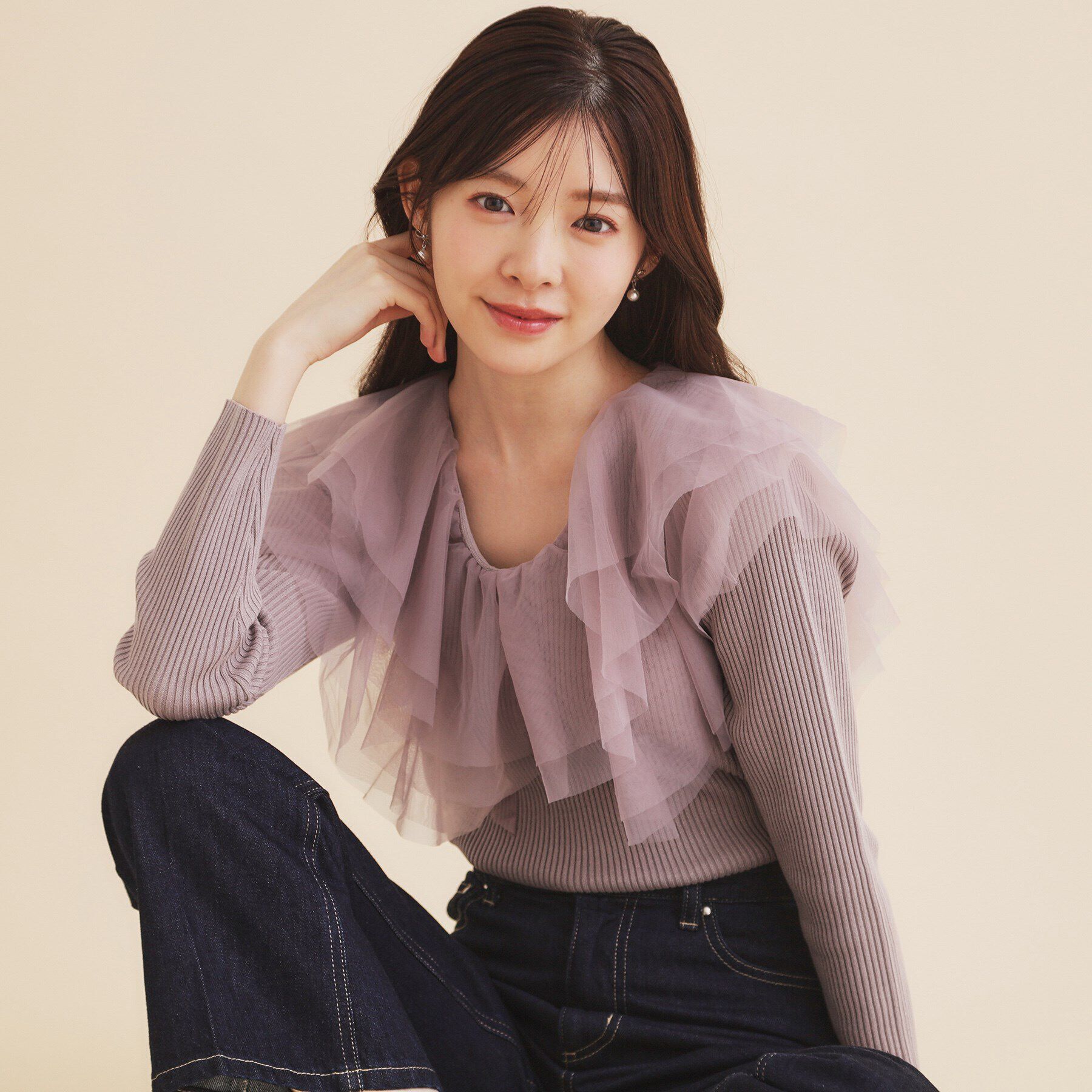 index「チュールフリルリブニット【洗濯機洗い可】」|ニット・セーター|ピンクベージュ(05