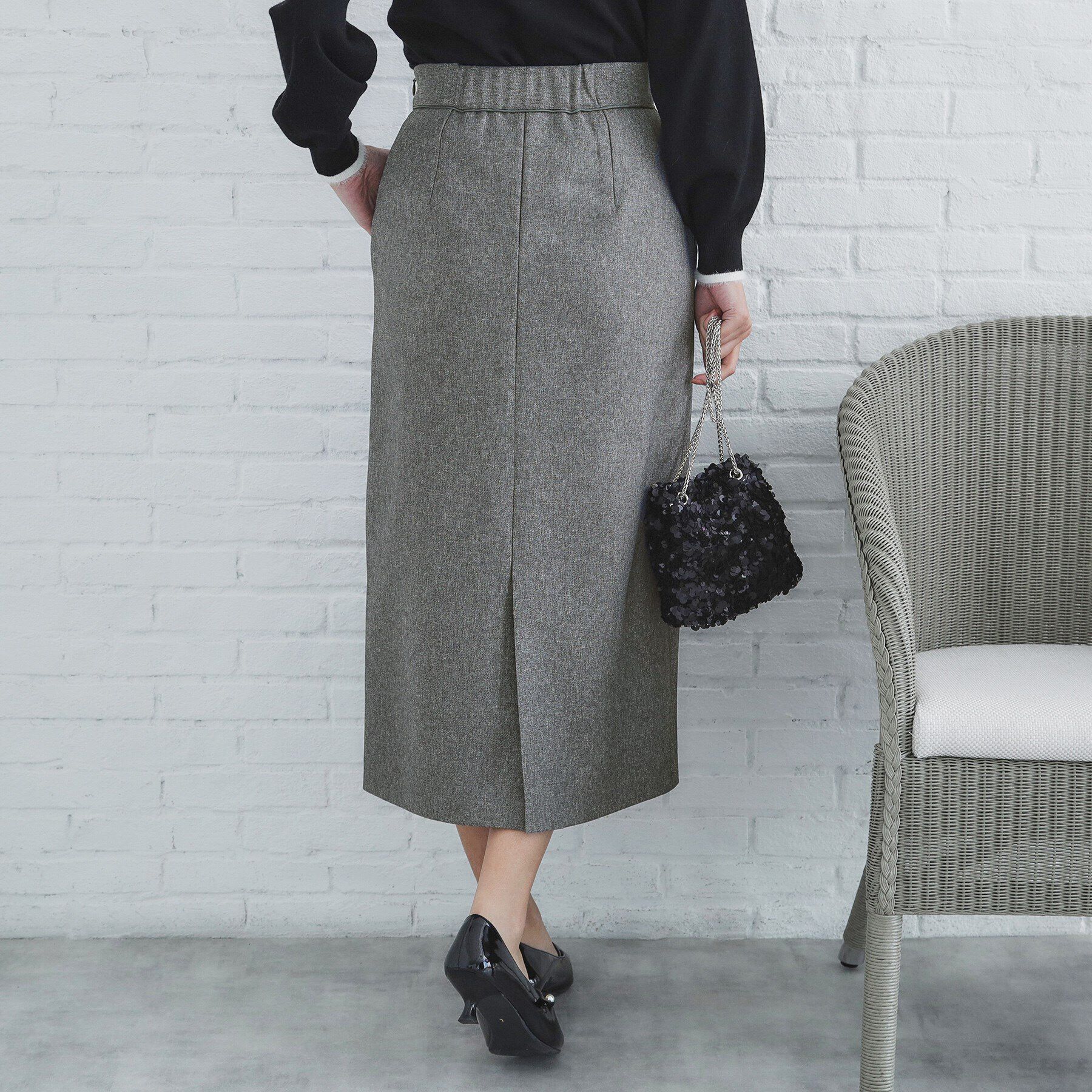 index「千鳥フロッキードットタイトスカート【洗濯機洗い可】」|スカート|