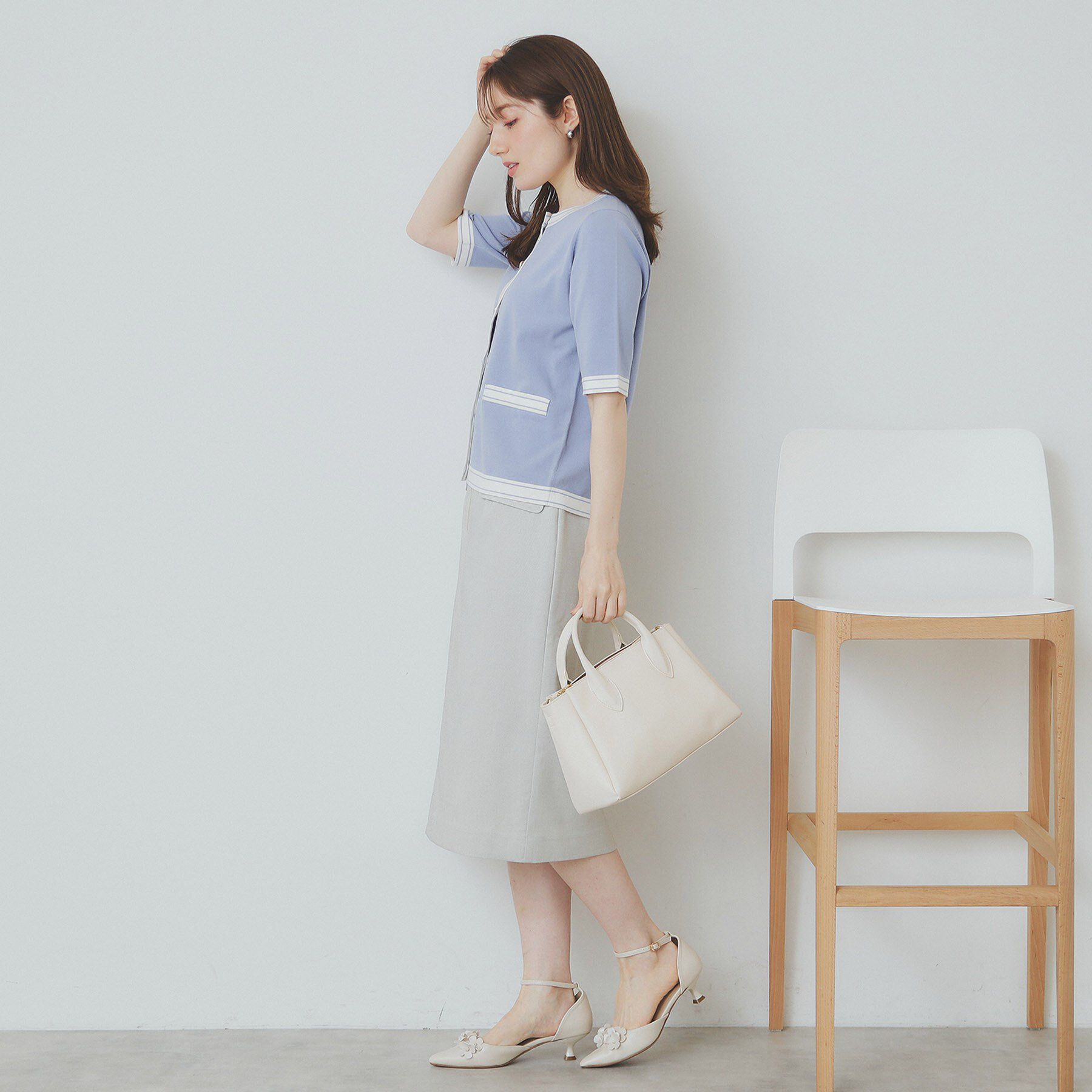 index「バイカラークルーネックカーディガン/オーガニックコットン混【UV/洗濯機洗い可】」|カーディガン|