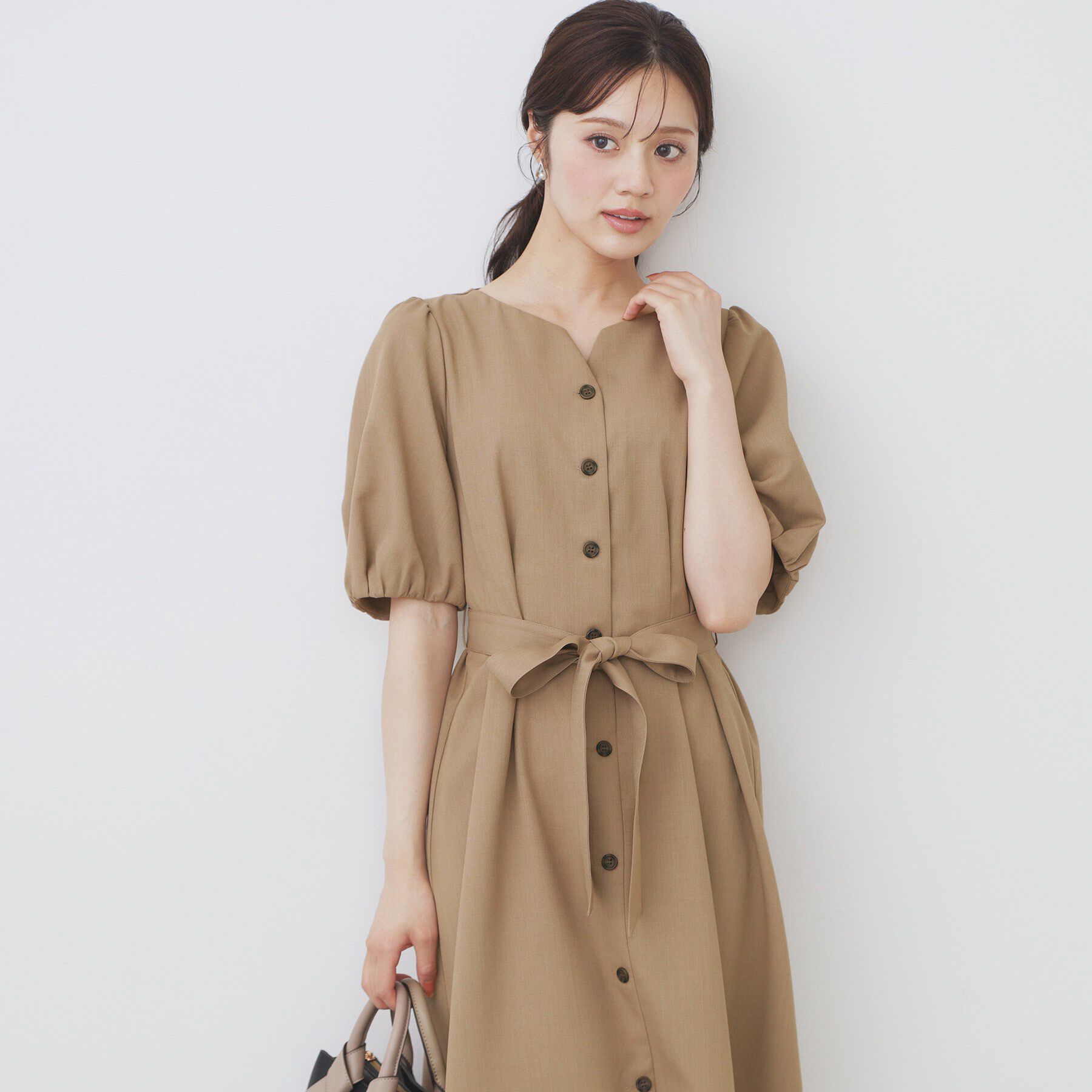 index「タックパフスリーブワンピース【洗濯機洗い可/イージーアイロン】」|ワンピース|