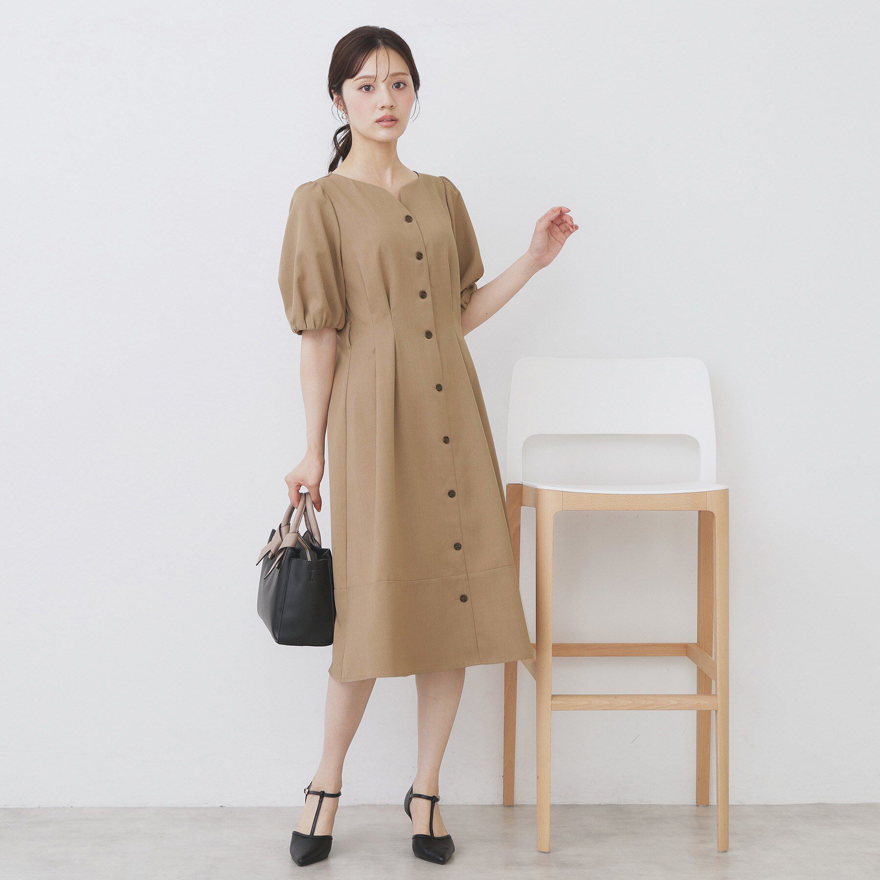 index「タックパフスリーブワンピース【洗濯機洗い可/イージーアイロン】」|ワンピース|