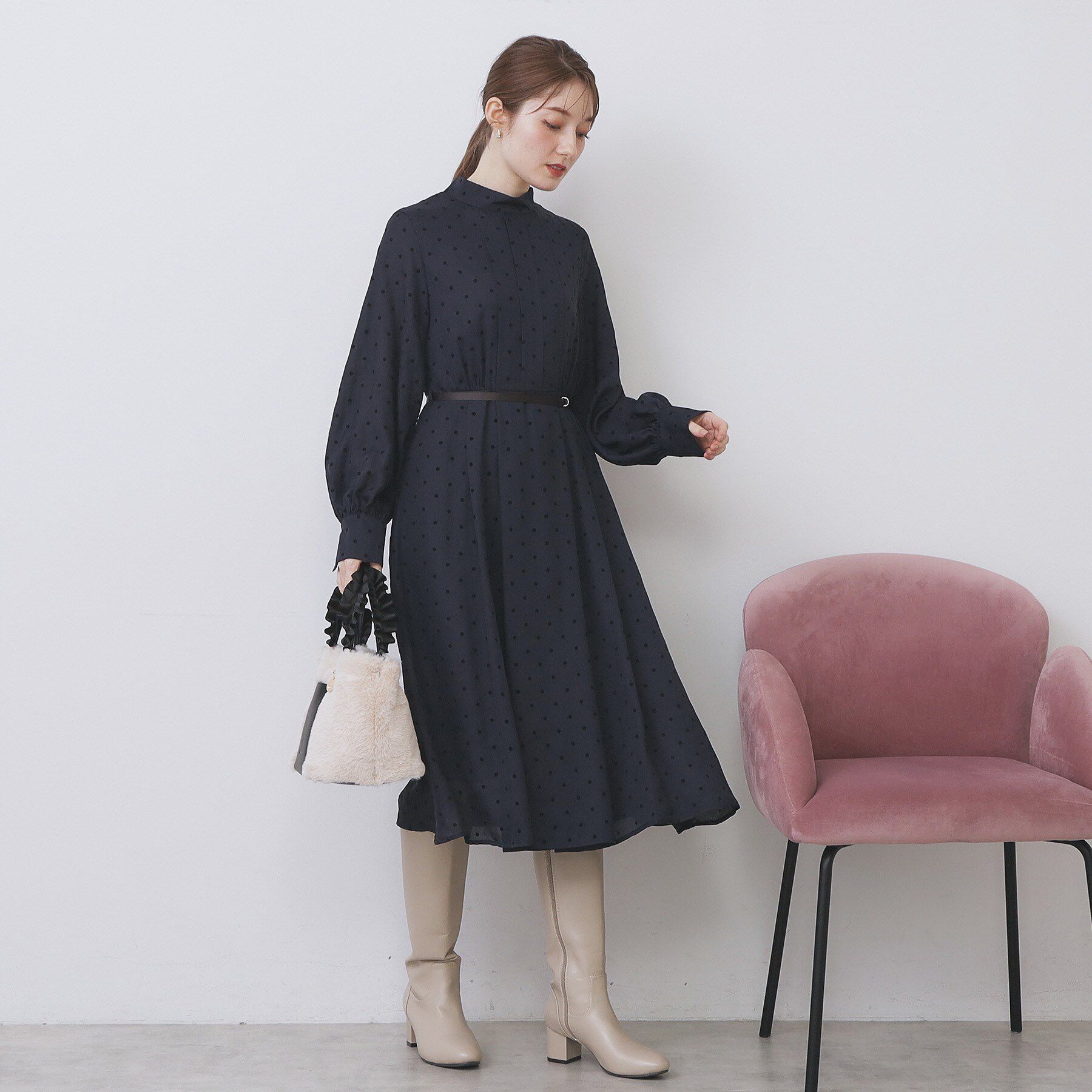 index「ドットデザインタックワンピース【洗濯機OK/イージーアイロン】」|ワンピース|