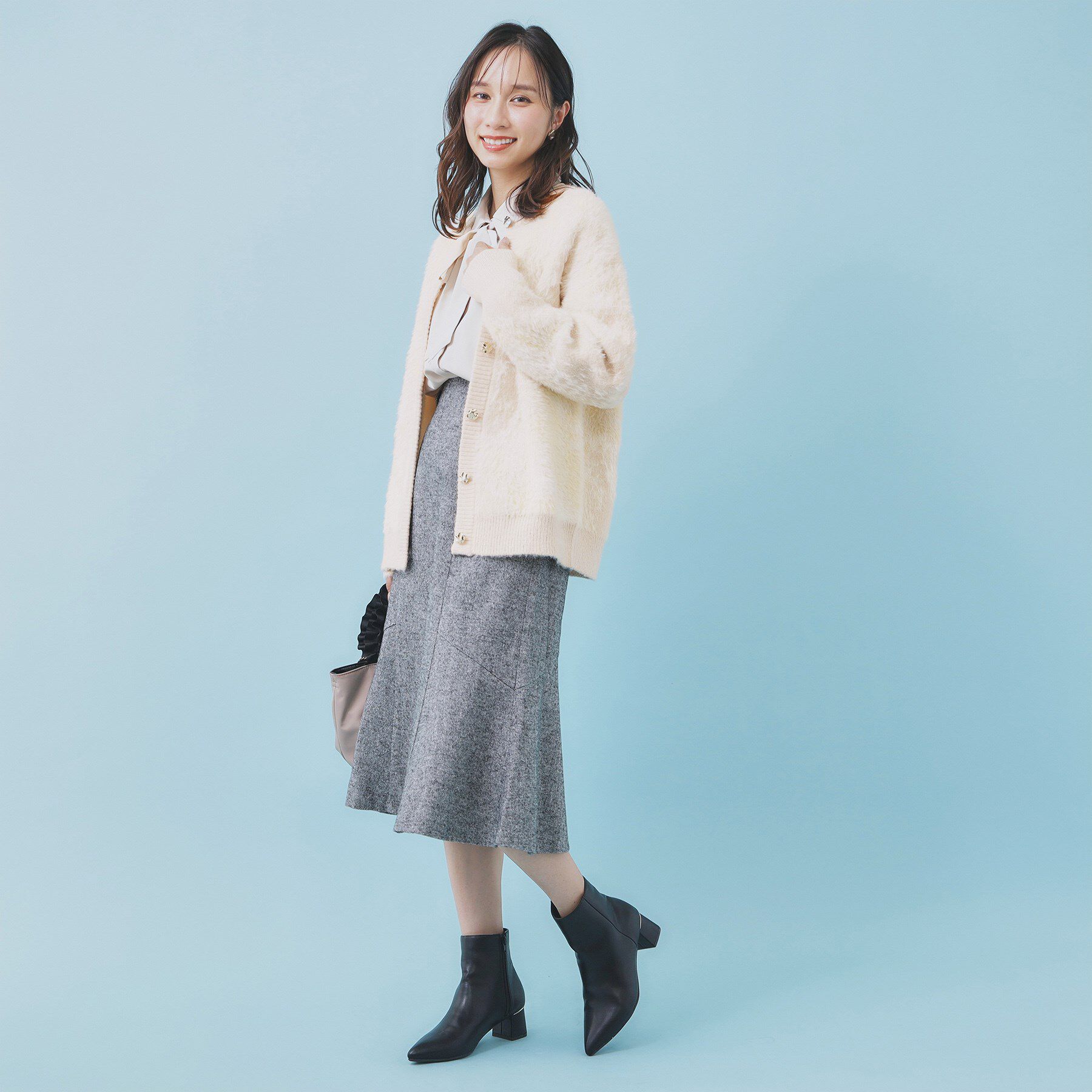 index「フェザー幾何ジャカードクルーミドルカーディガン【洗濯機OK】」|カーディガン|