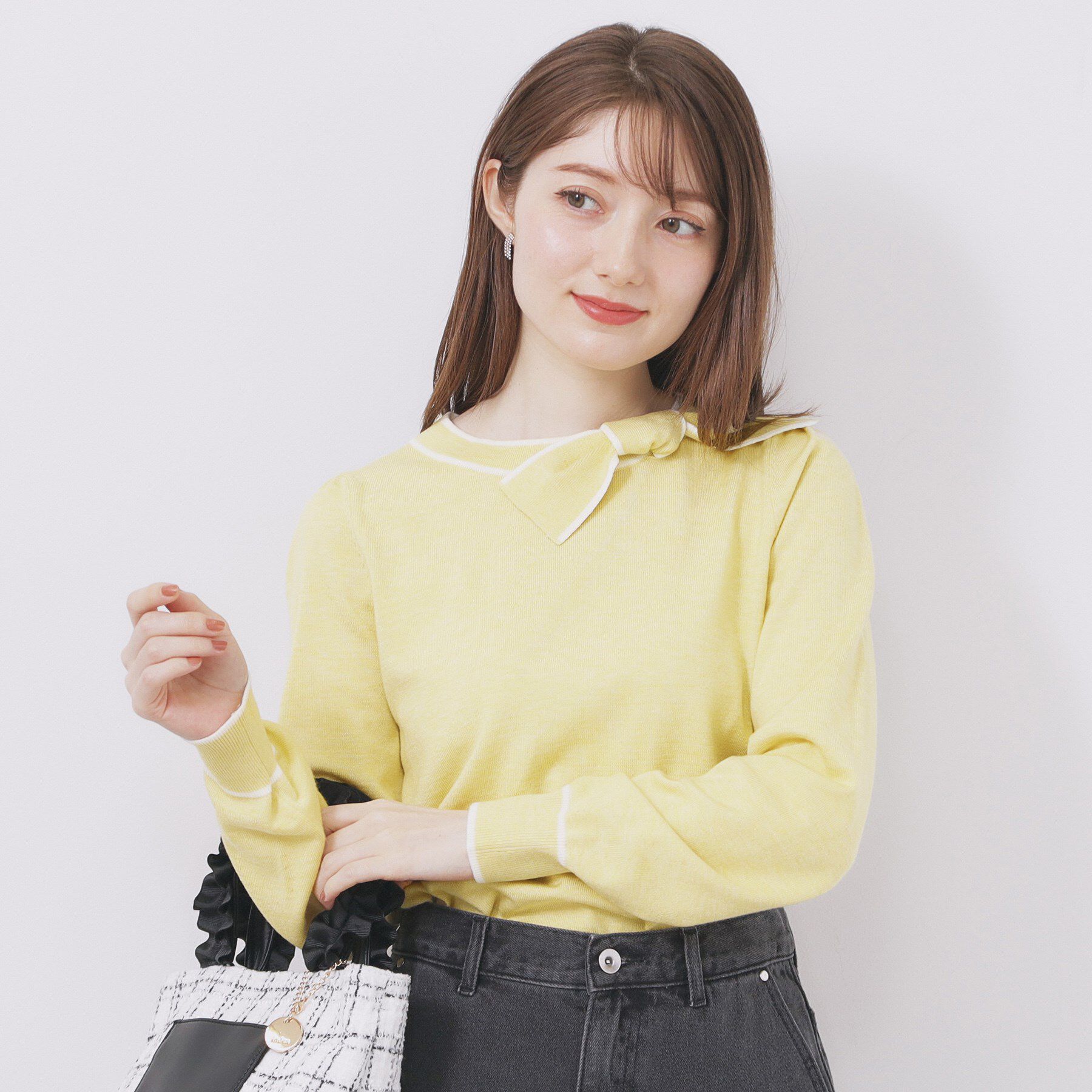 index「サイドリボンバイカラーニット【洗濯機OK】」|ニット・セーター|