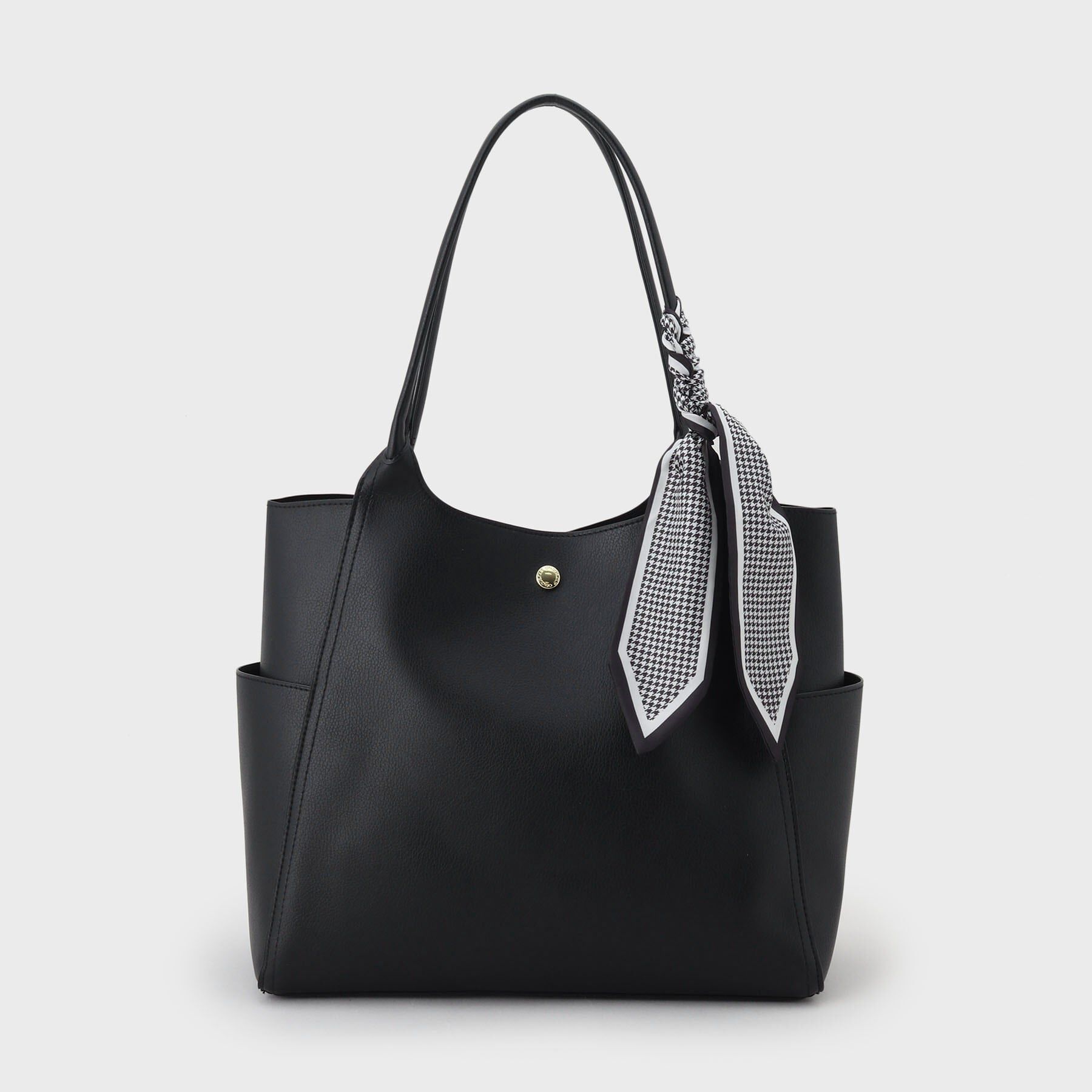 OPAQUE.CLIP「【A4サイズ対応】千鳥柄スカーフ付きトートバッグ」|トートバッグ|ブラック(019)