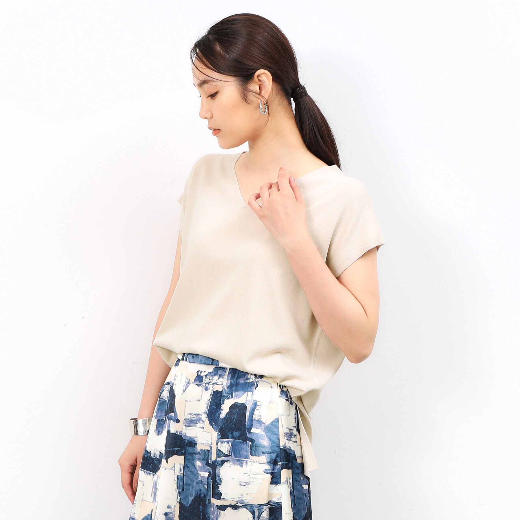 OPAQUE.CLIP「クールタッチVネックフレンチスリーブニット【UVケア/接触冷感/洗濯機洗い可】」|ニット・セーター|