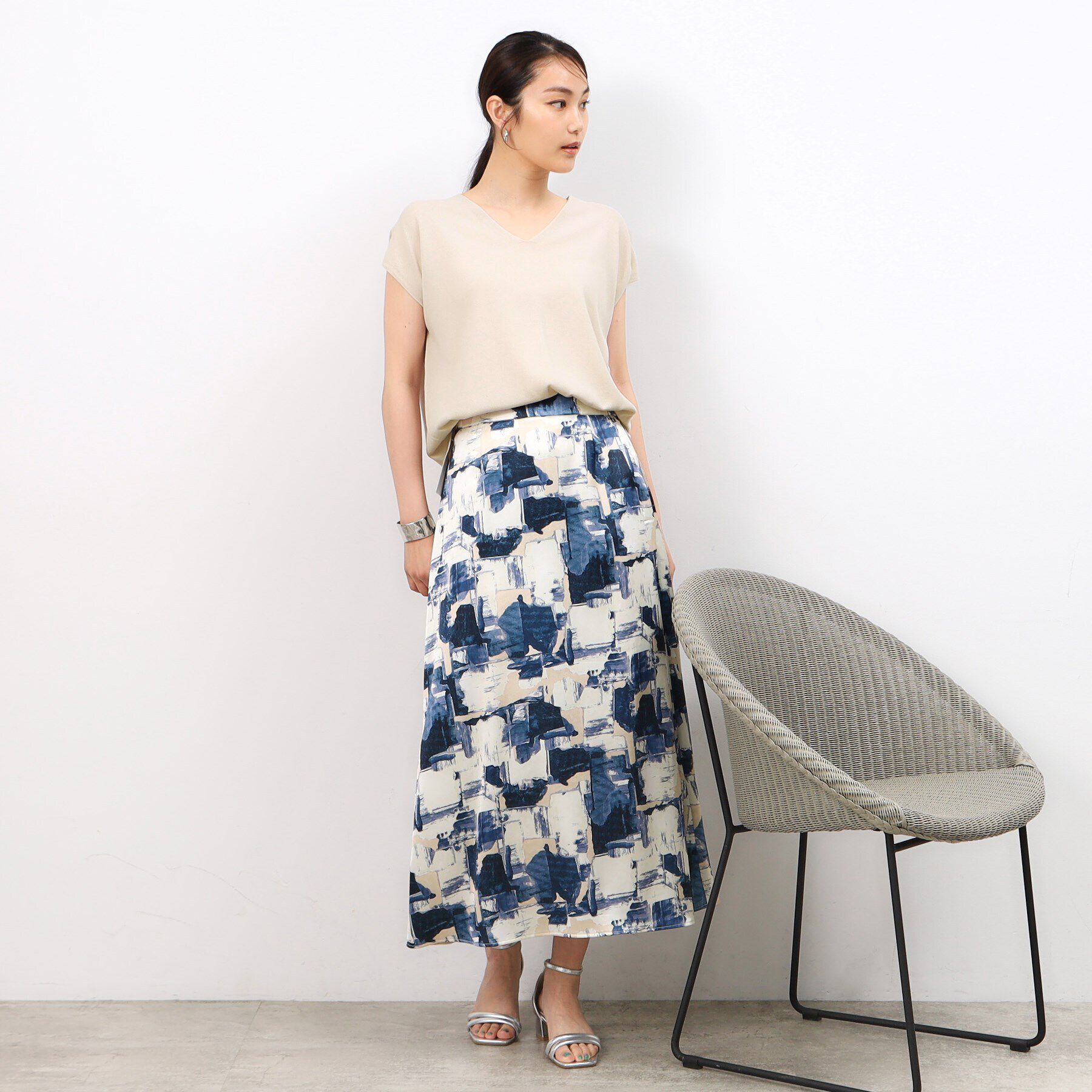 OPAQUE.CLIP「クールタッチVネックフレンチスリーブニット【UVケア/接触冷感/洗濯機洗い可】」|ニット・セーター|