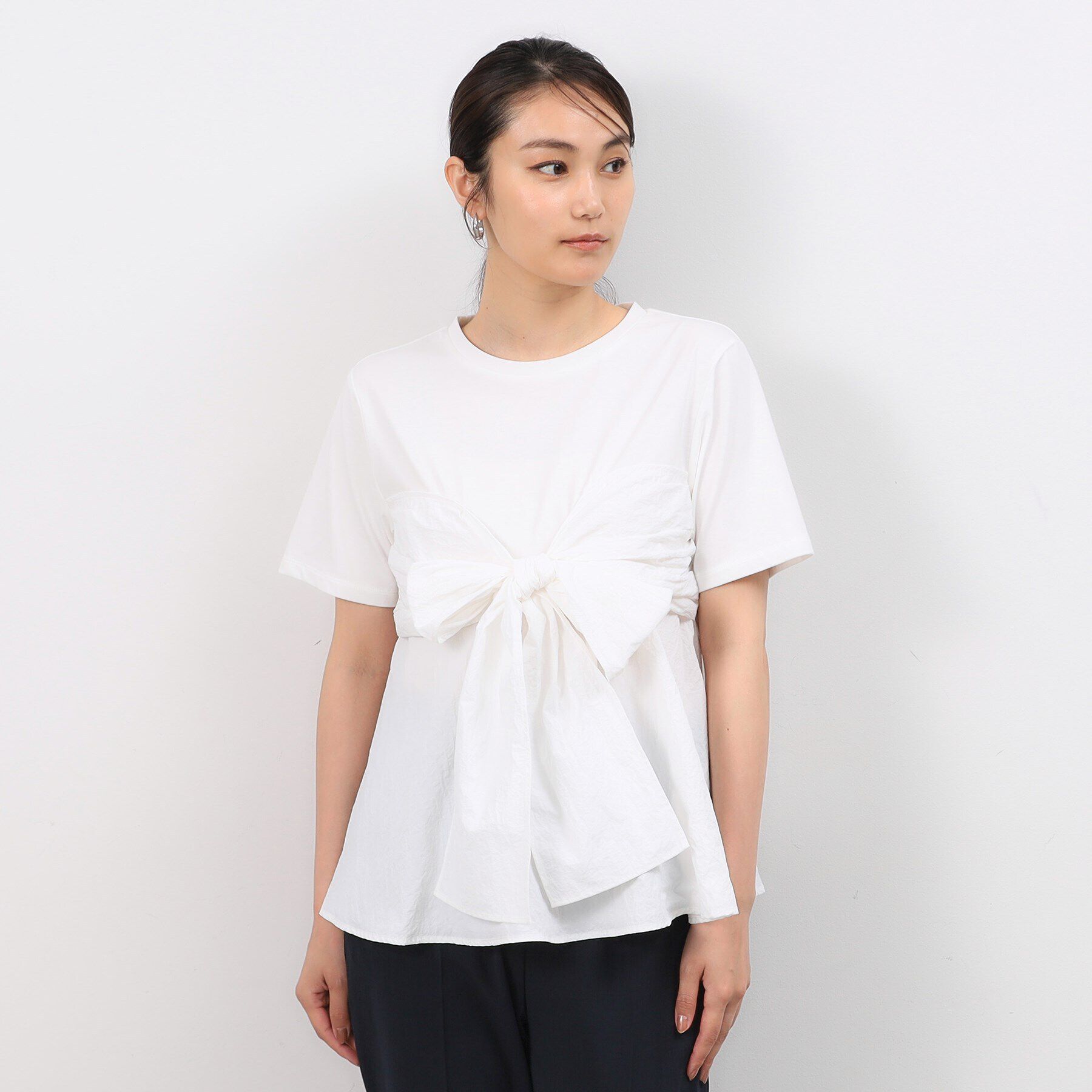 OPAQUE.CLIP「リボンビスチェドッキングカットソー【洗濯機洗い可】」|Tシャツ・カットソー|