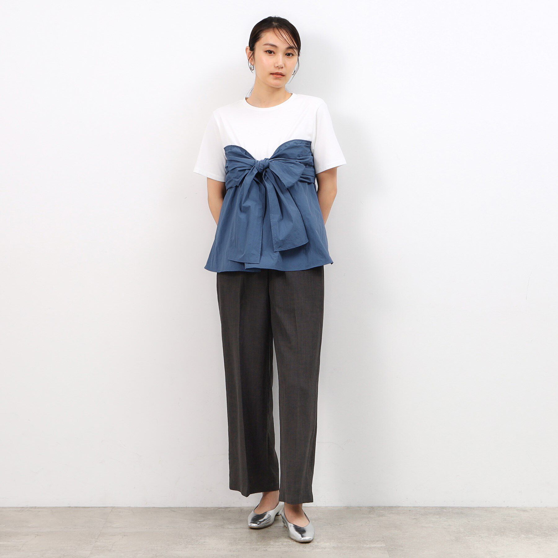 OPAQUE.CLIP「リボンビスチェドッキングカットソー【洗濯機洗い可】」|Tシャツ・カットソー|