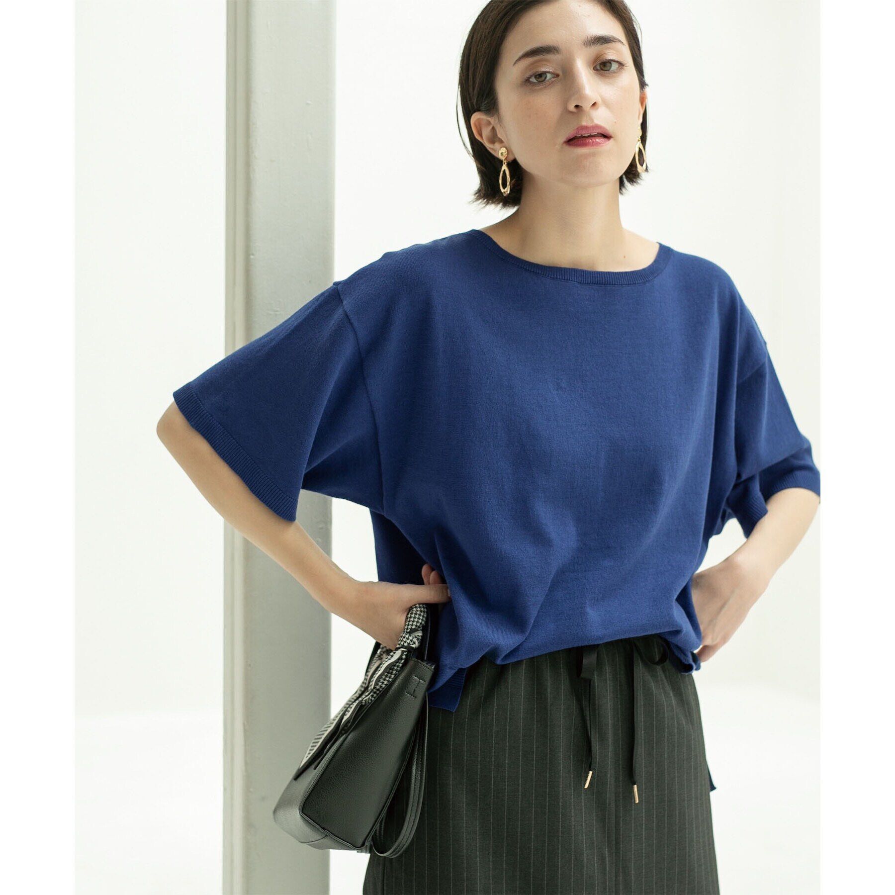 OPAQUE.CLIP「UV コットンリラクシーニット【洗濯機洗い可】」|ニット・セーター|ブルー(093)