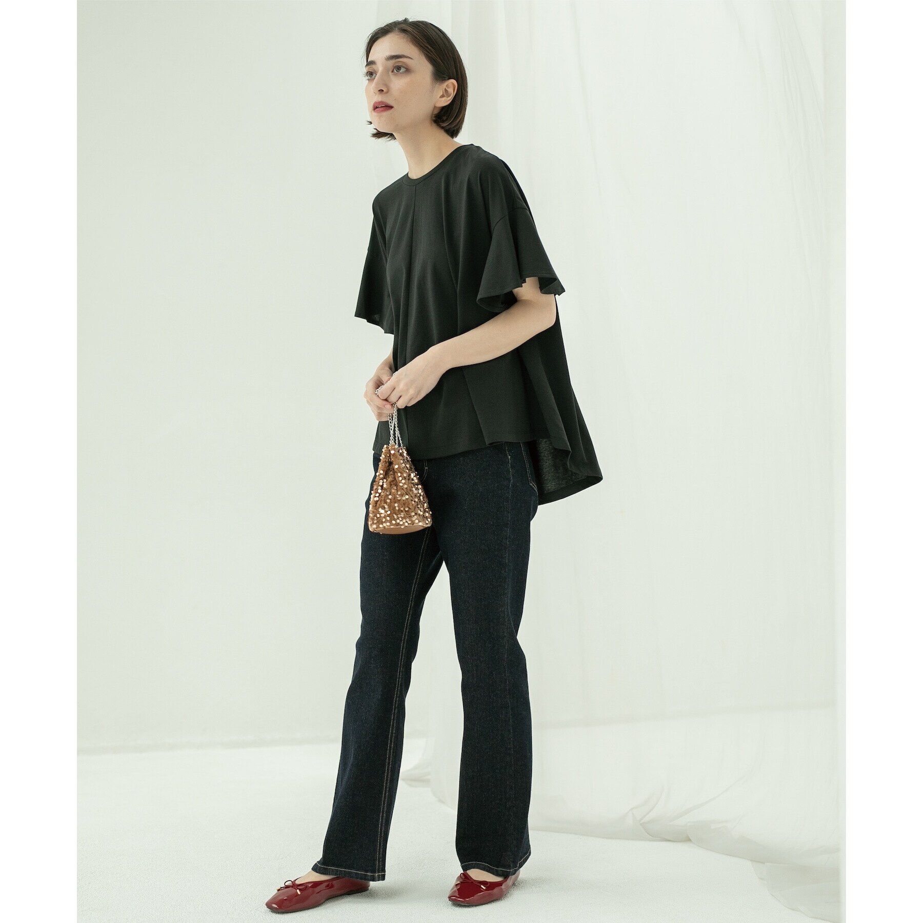 OPAQUE.CLIP「フリルスリーブカットソー【洗濯機洗い可】」|Tシャツ・カットソー|