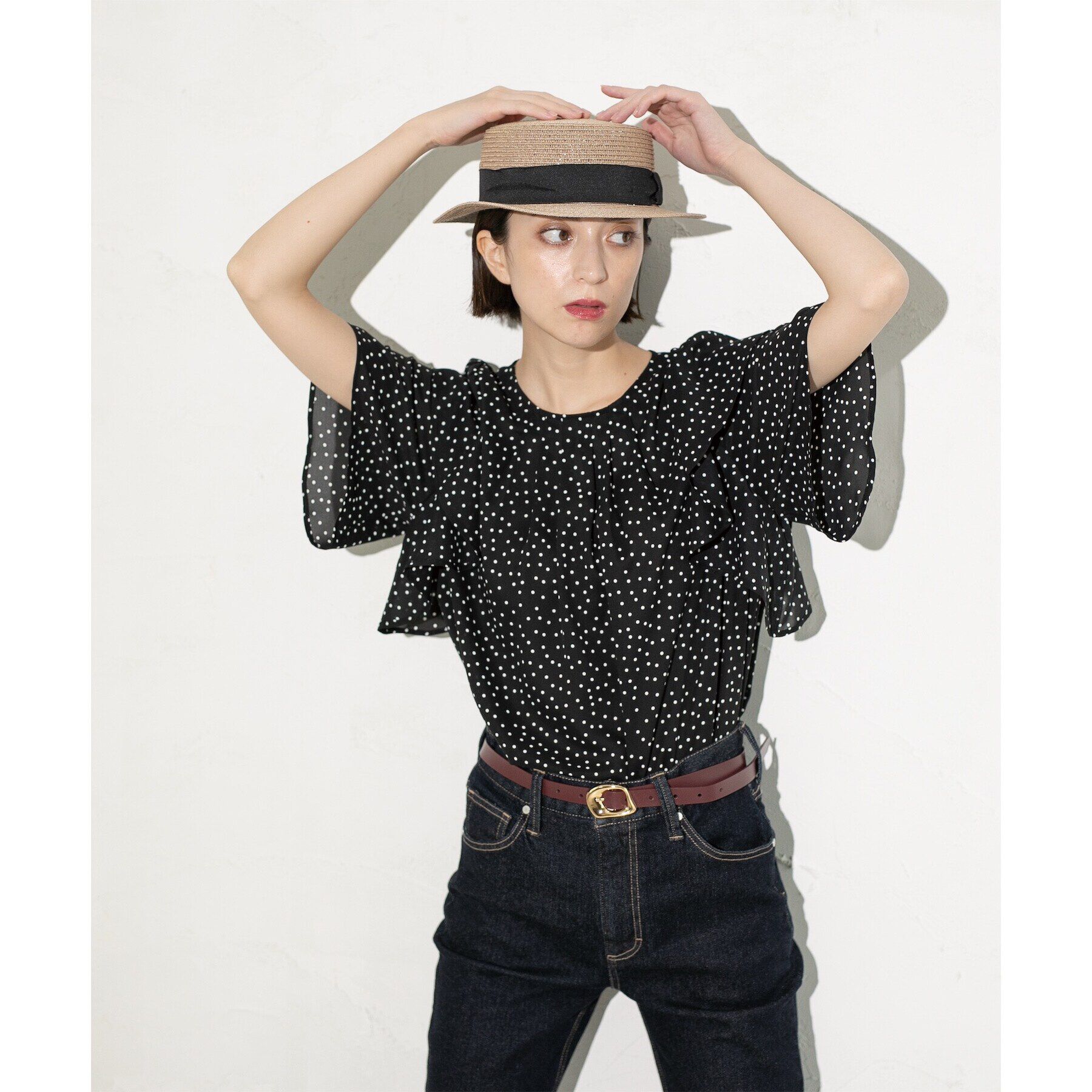 OPAQUE.CLIP「《美人百花掲載》ドットプリントフレアスリーブ【洗濯機洗い可】」|シャツ・ブラウス|