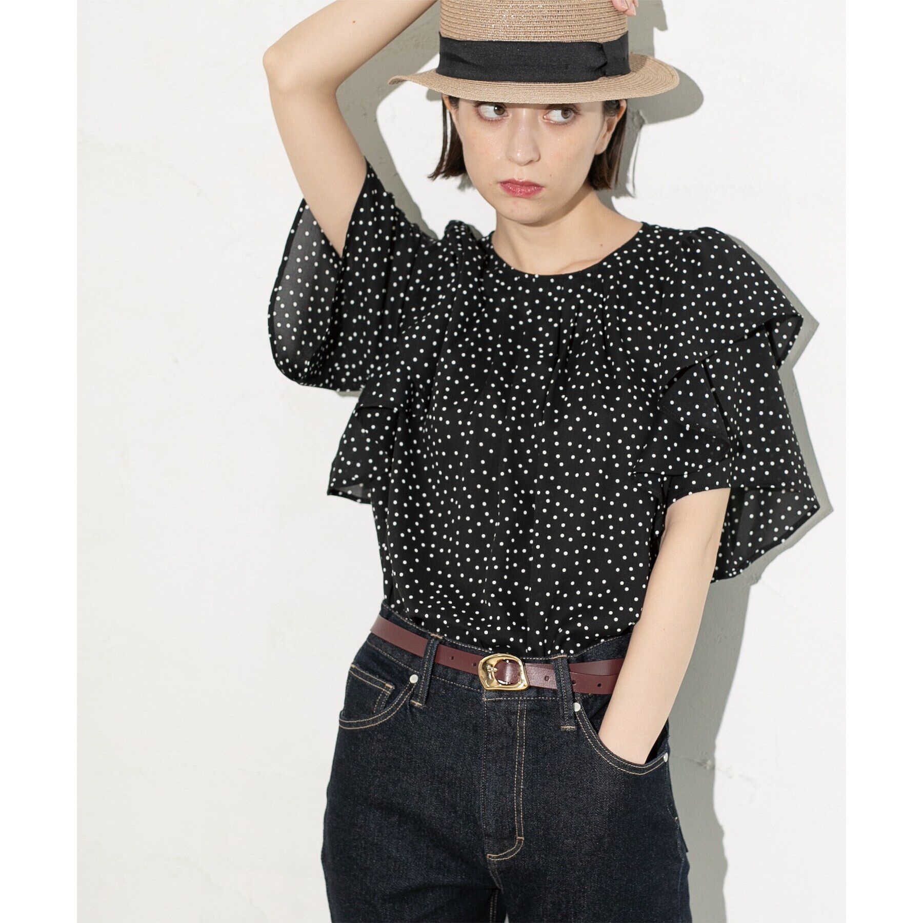 OPAQUE.CLIP「《美人百花掲載》ドットプリントフレアスリーブ【洗濯機洗い可】」|シャツ・ブラウス|