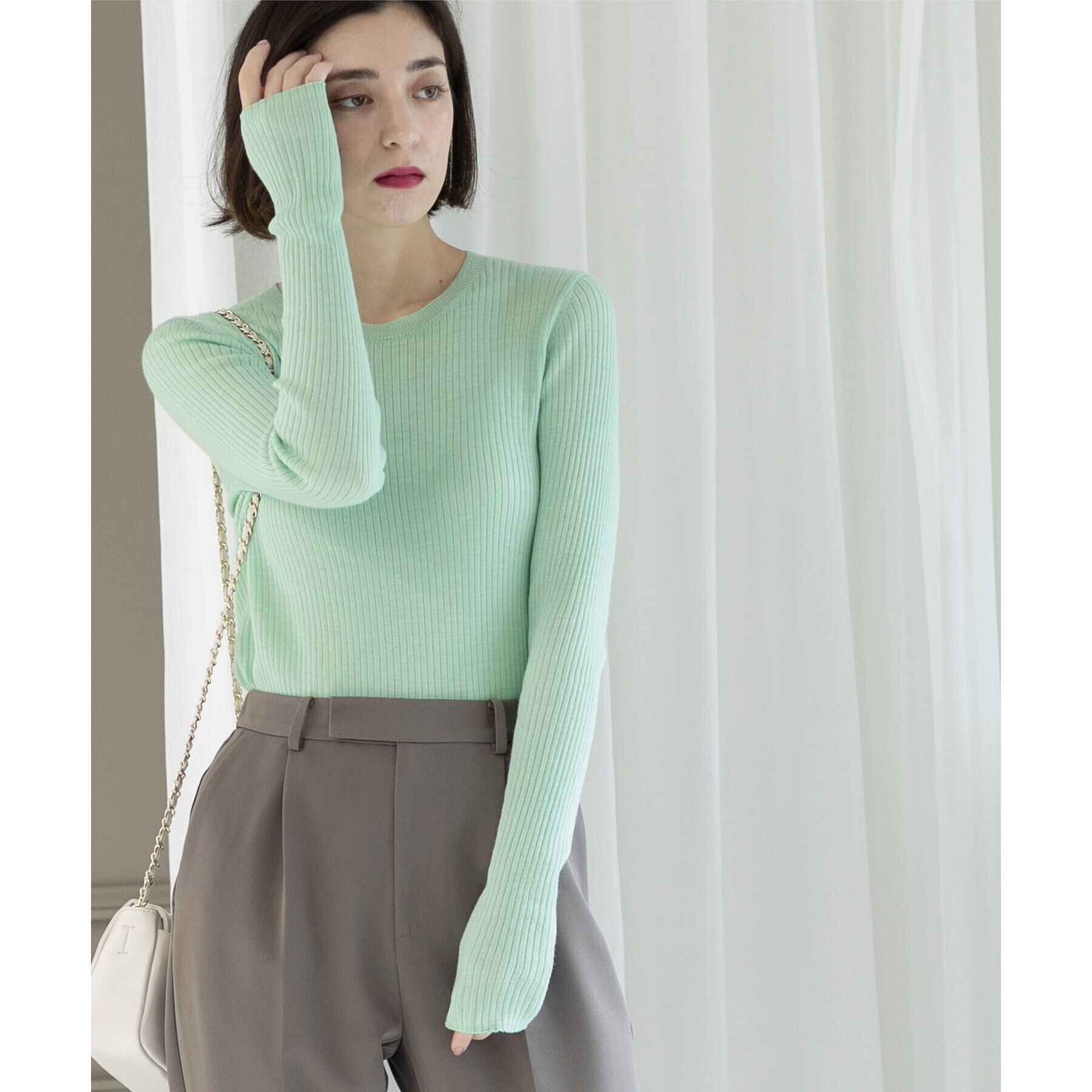 OPAQUE.CLIP「《5color》クルーネックシアーリブニット【洗濯機洗い可】」|ニット・セーター|