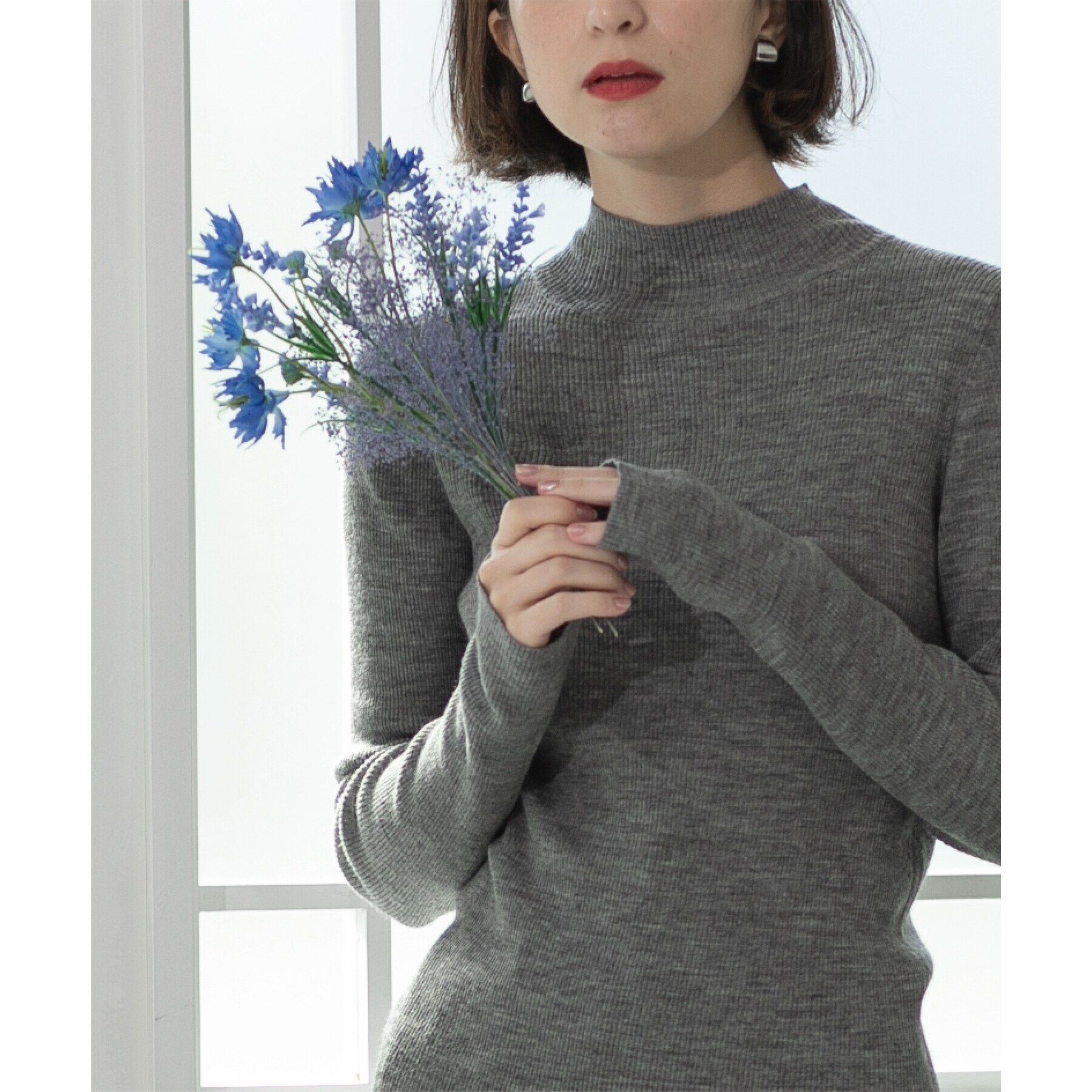 OPAQUE.CLIP「《5color》ハイネックシアーリブニット【洗濯機洗い可】」|ニット・セーター|