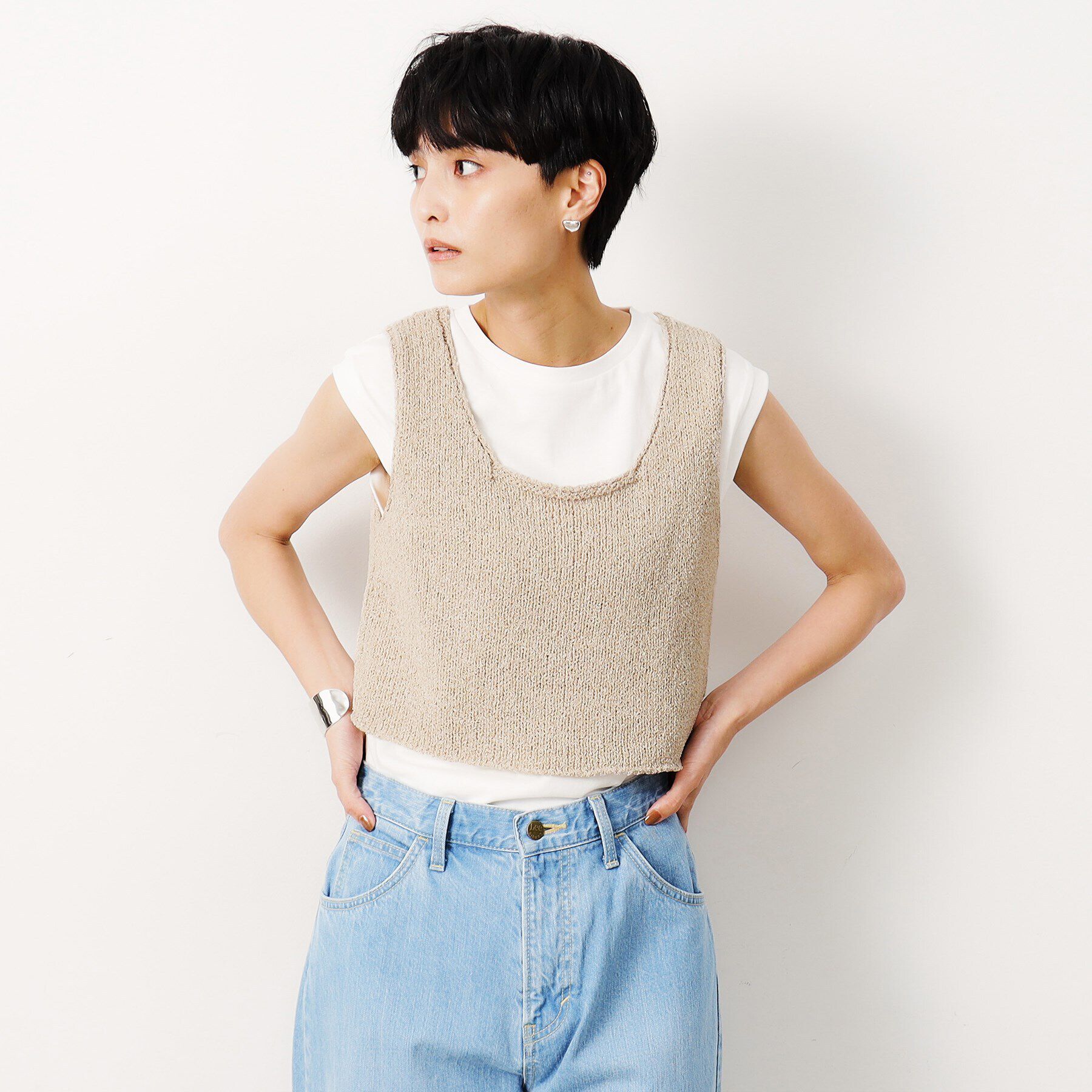 OPAQUE.CLIP「【前後2WAY/ツインセット】ニットビスチェ&times;ノースリーブ【洗濯機洗い可】」|Tシャツ・カットソー|