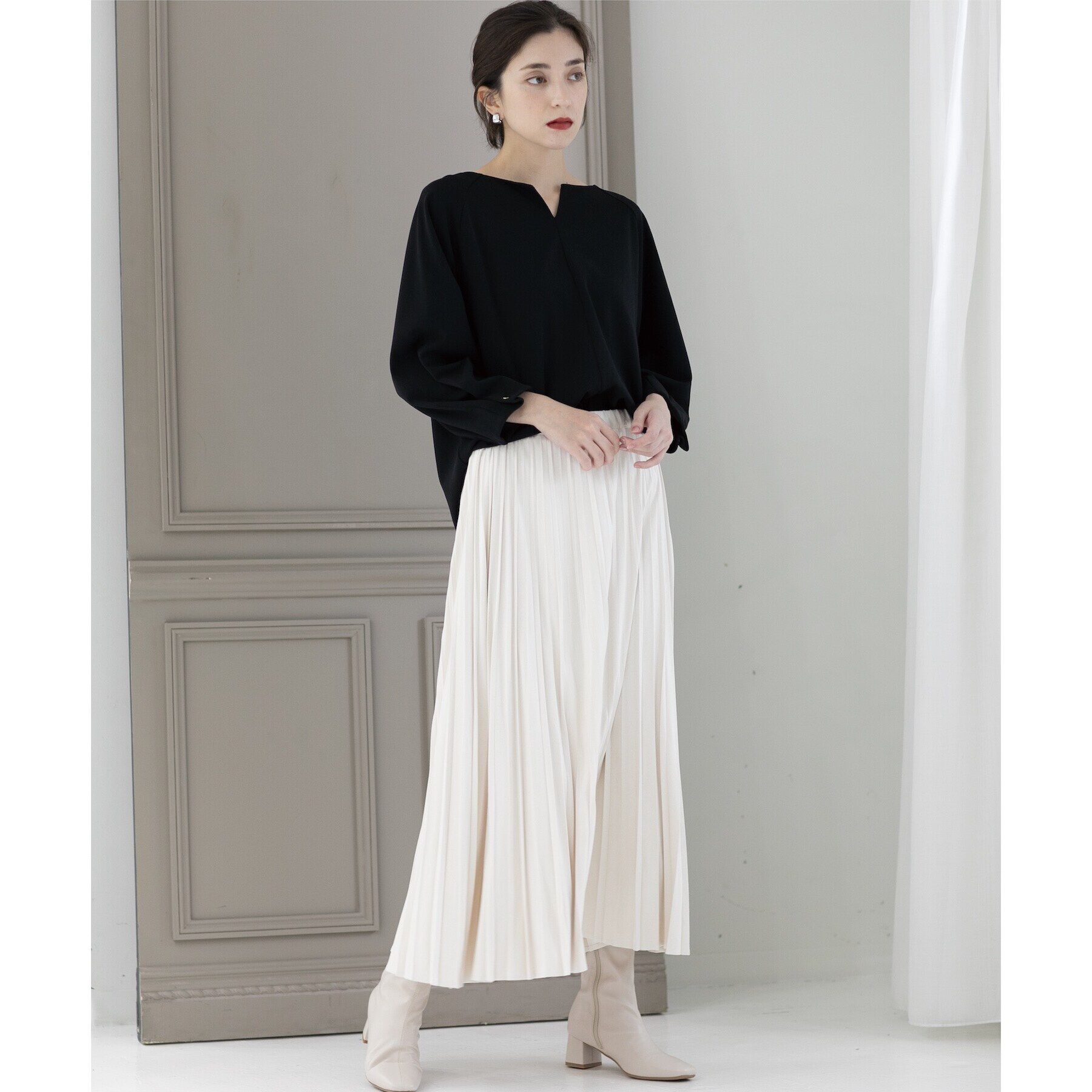 OPAQUE.CLIP「《5color/S-LLsize》フェイクスウェードイージープリーツスカート【洗濯機洗い可】」|スカート|