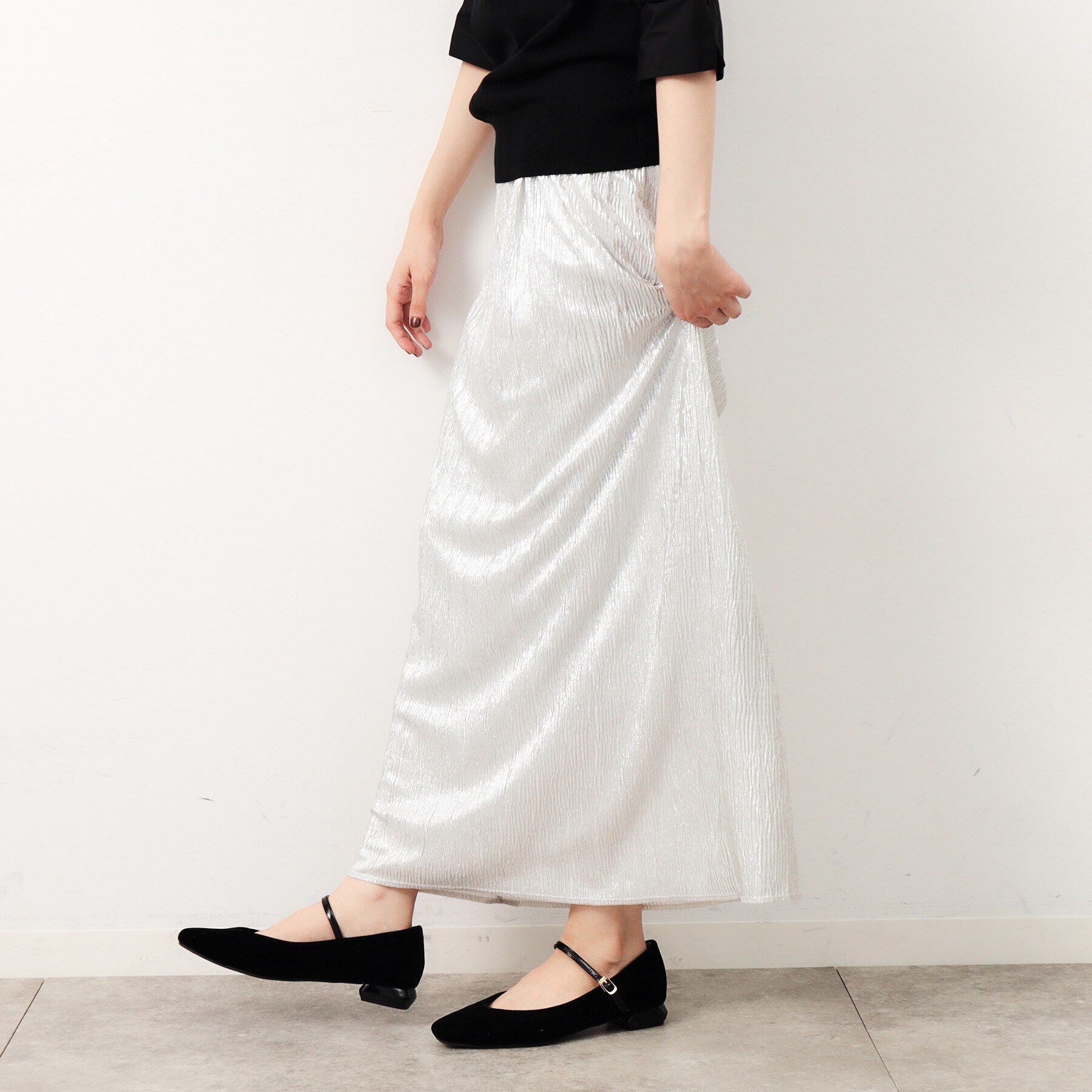 OPAQUE.CLIP「メタリックイージーナロースカート【洗濯機洗い可】」|スカート|